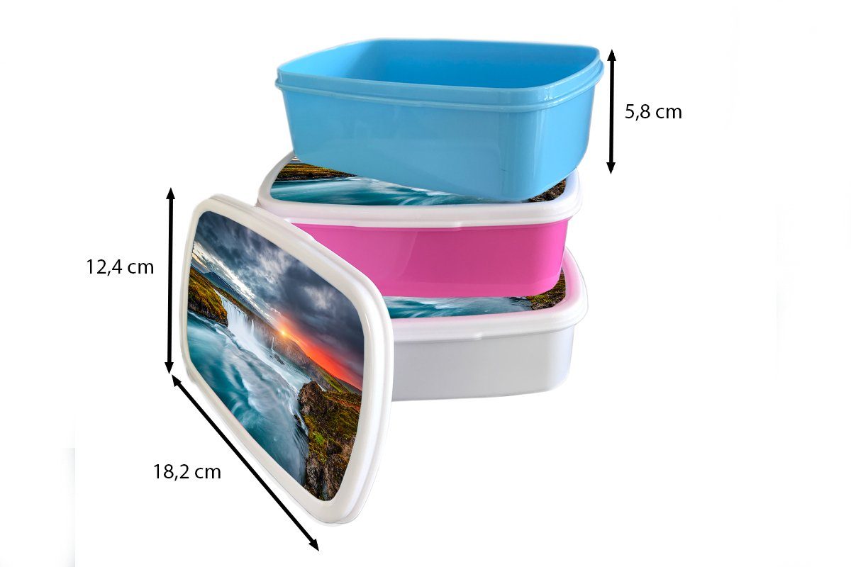 MuchoWow Lunchbox Wasserfall - Wasser, Natur Erwachsene, Kunststoff, - für Sonnenuntergang Snackbox, Kunststoff Brotdose Brotbox Kinder, (2-tlg), - rosa Mädchen