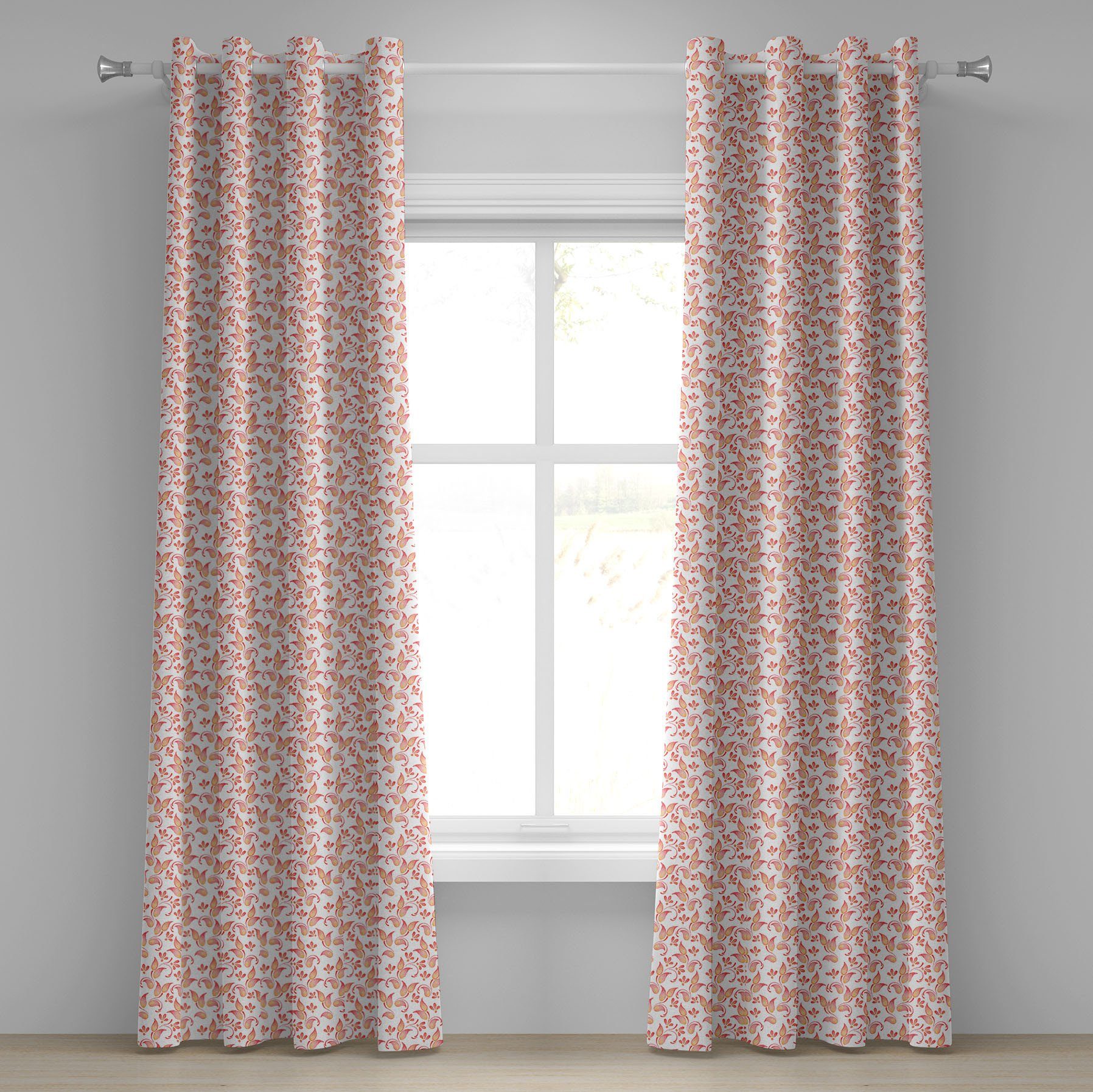Gardine Dekorative 2-Panel-Fenstervorhänge für Schlafzimmer Wohnzimmer, Abakuhaus, Koralle Blätter Röschen Petals