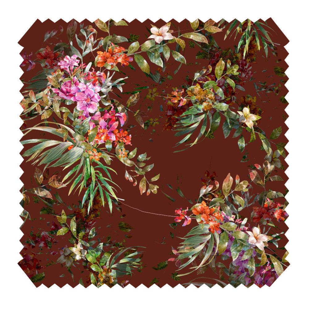 novely® Stoff PAPAYA Velours mit Palmen und Blumen - Samtiger Möbelstoff, Strapazierfähig, Kuschelweich, Meterware, 1lfm