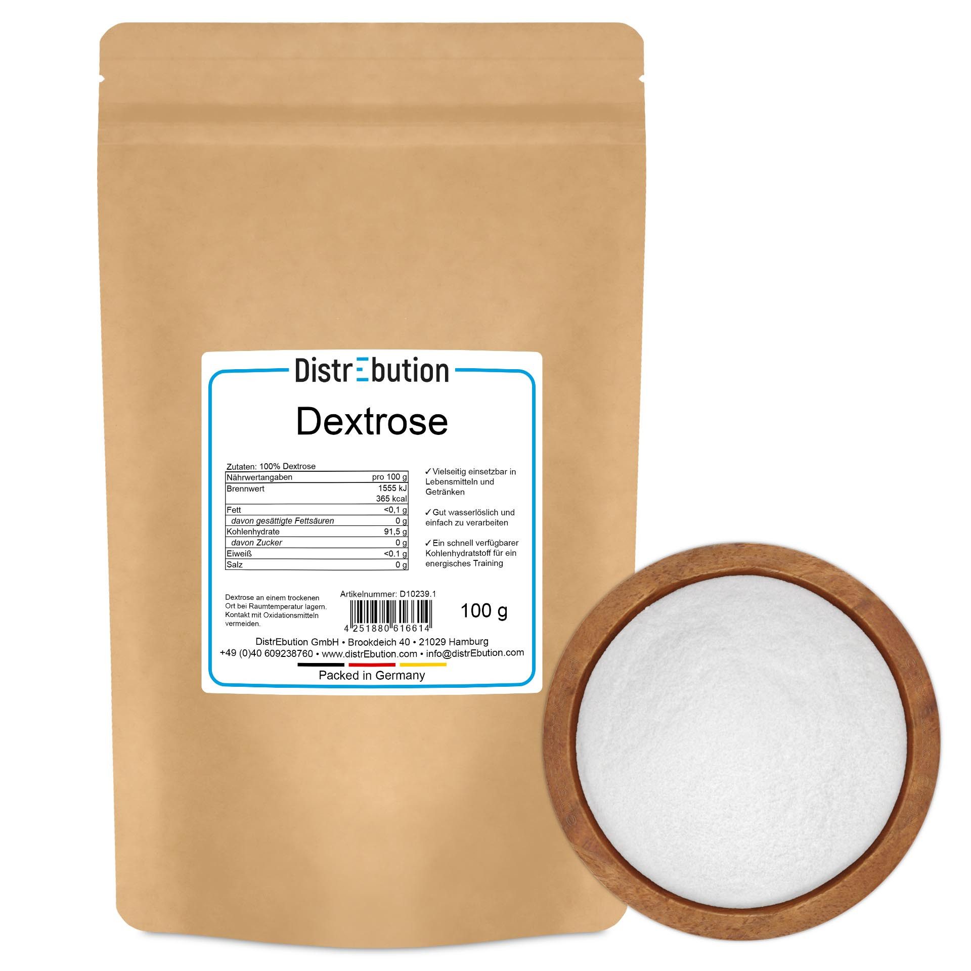DistrEbution Süßungsmittel Dextrose Pulver Traubenzucker für Sport, Küche & Alltag, 100 g, Schnelle Energie für Sport