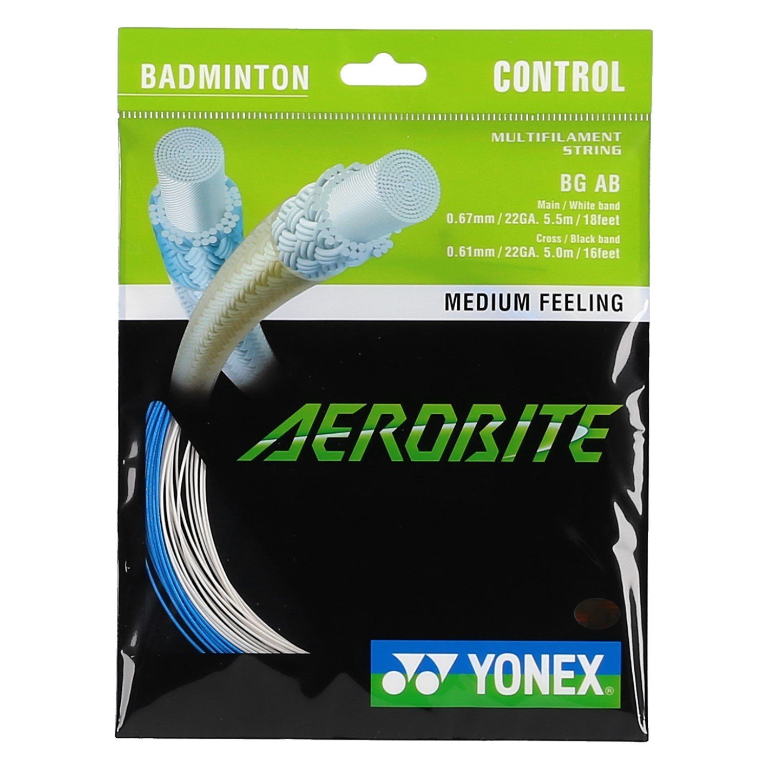 Badmintonsaite Aerobite Hybrid 0.61/0.67 weiss/blau 10m Set