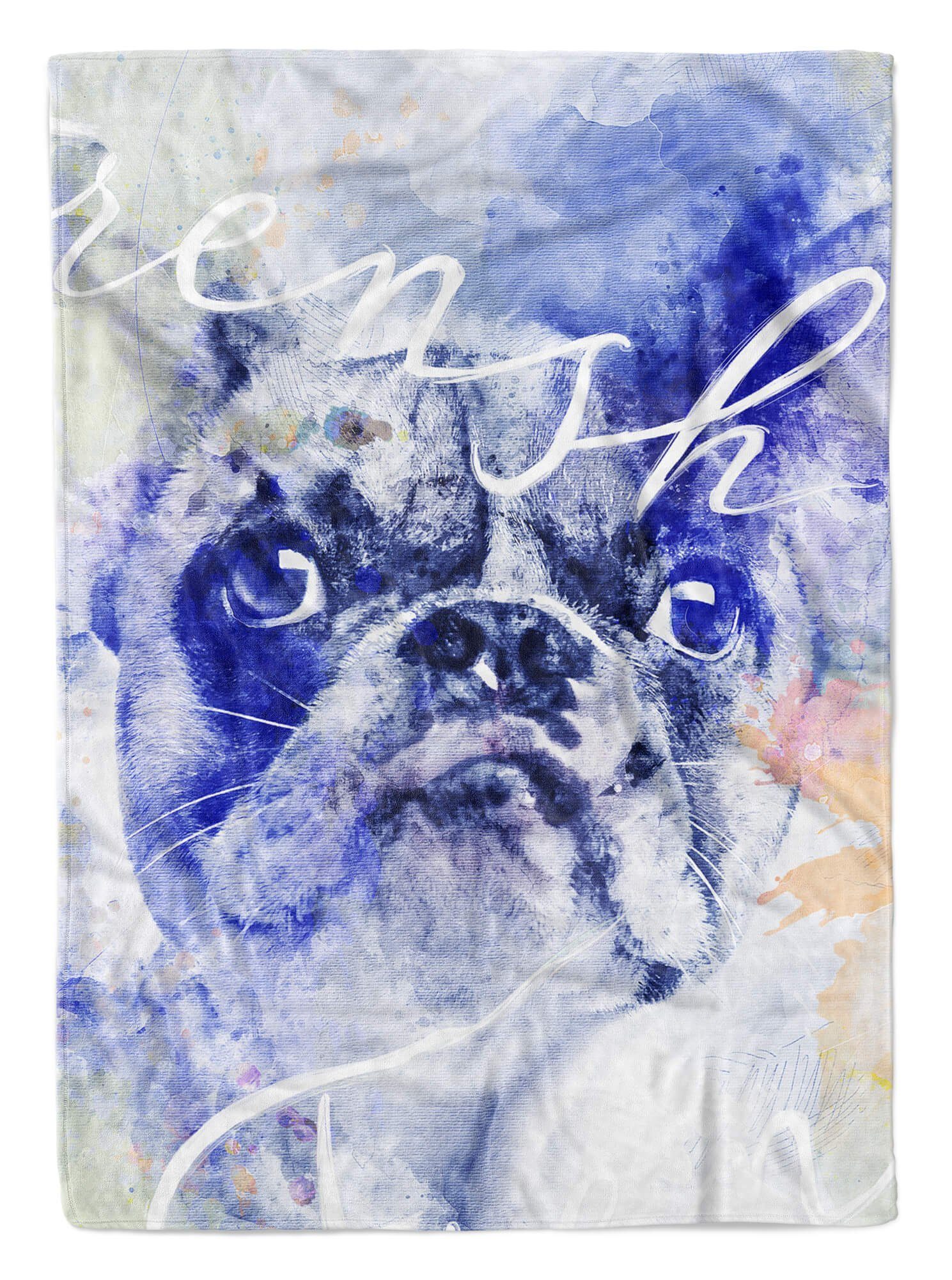 Sinus Art Handtücher Handtuch Strandhandtuch Saunatuch Kuscheldecke SplashArt Tier Serie Kunstvoll French Bull, Baumwolle-Polyester-Mix (1-St), Handtuch