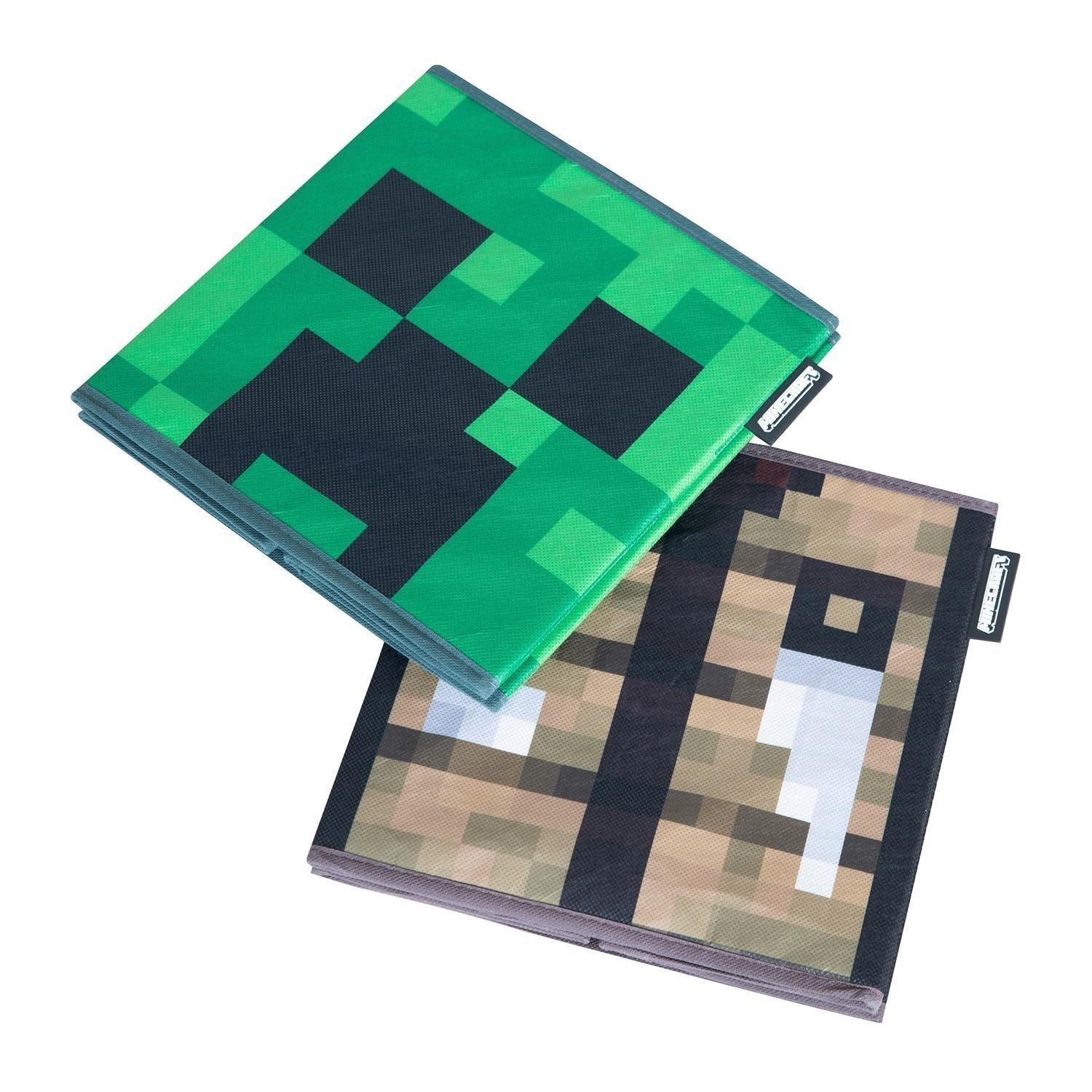 Aufbewahrungsbox 2er Set MINECRAFT, Braun, Grün, Stoff, Klappbar, B 27 x H 27 x T 27 cm