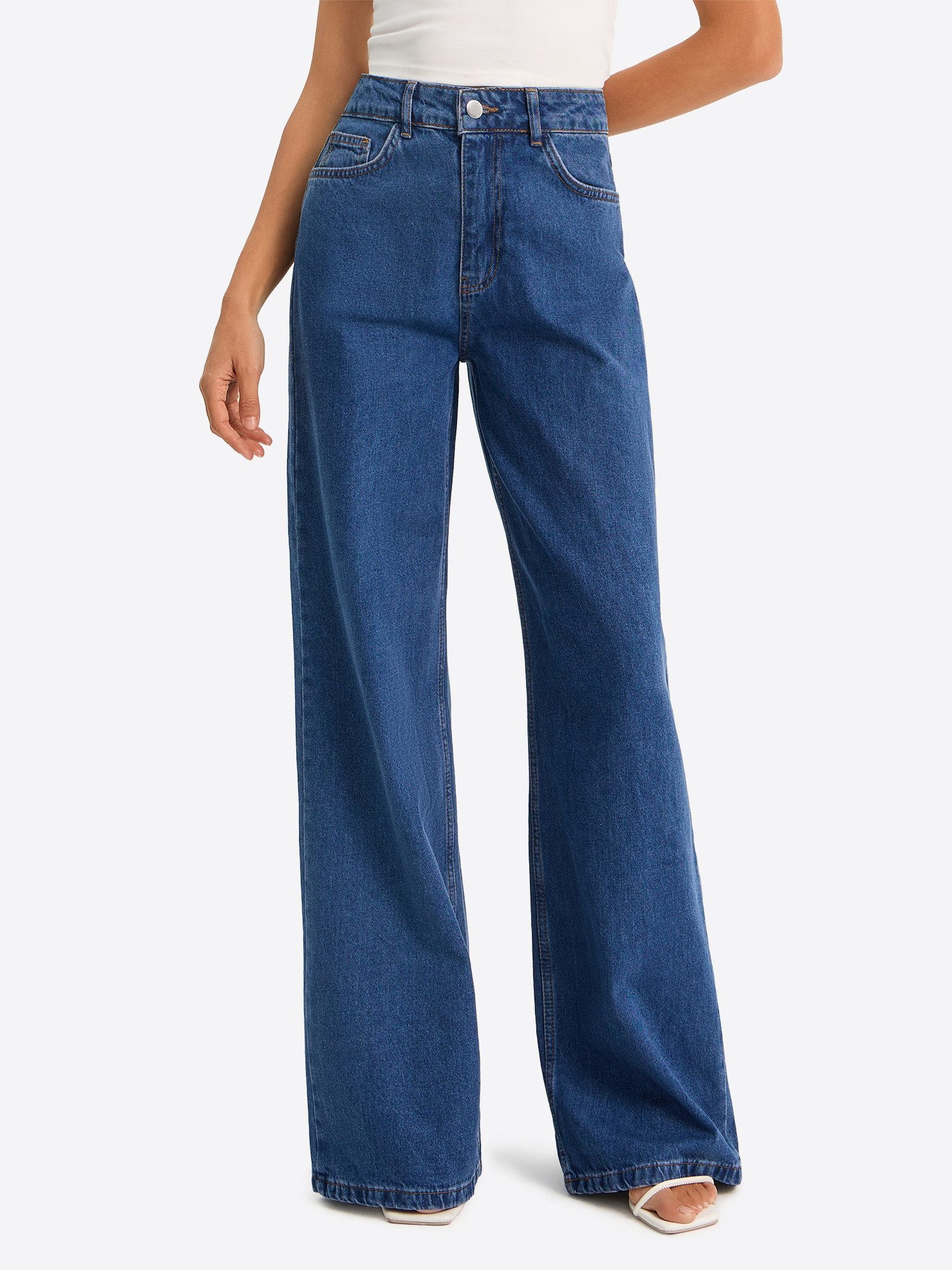 Loose-fit-Jeans Damen Hochgeschnittene Jeans mit weitem Bein