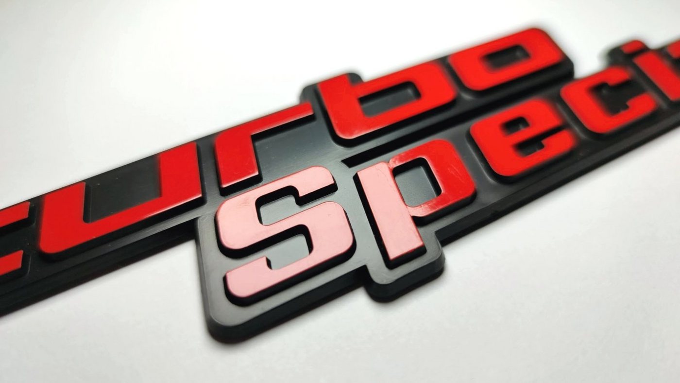Thumbnail - HR Autocomfort Typenschild Auto 3D Relief - turbo Special - Schild 18 cm rot Emblem selbstklebend