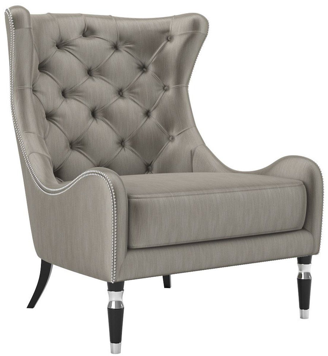 Casa Padrino Sessel Luxus Art Deco Ohrensessel Grau / Schwarz / Silber 90 x 75 x H. 105 cm - Wohnzimmer Sessel - Luxus Qualität - Art Deco Möbel