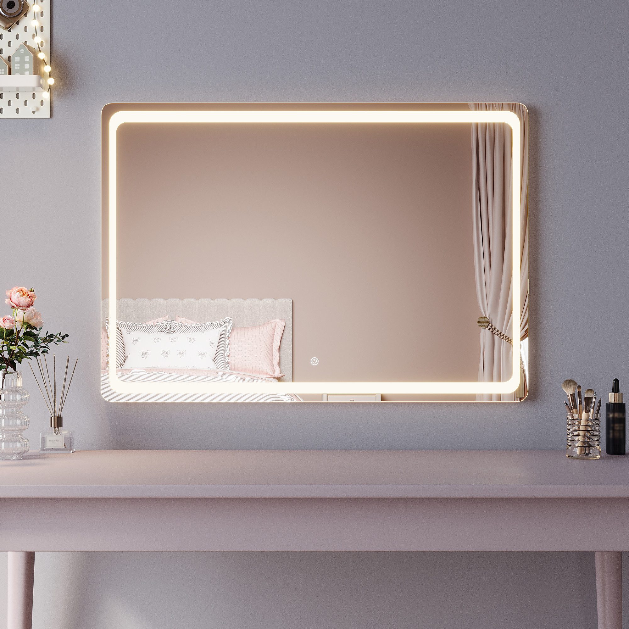SONNI Schminkspiegel LED Schminkspiegel 100x70cm, 3 Farben dimmbar mit Steckdose & Touch