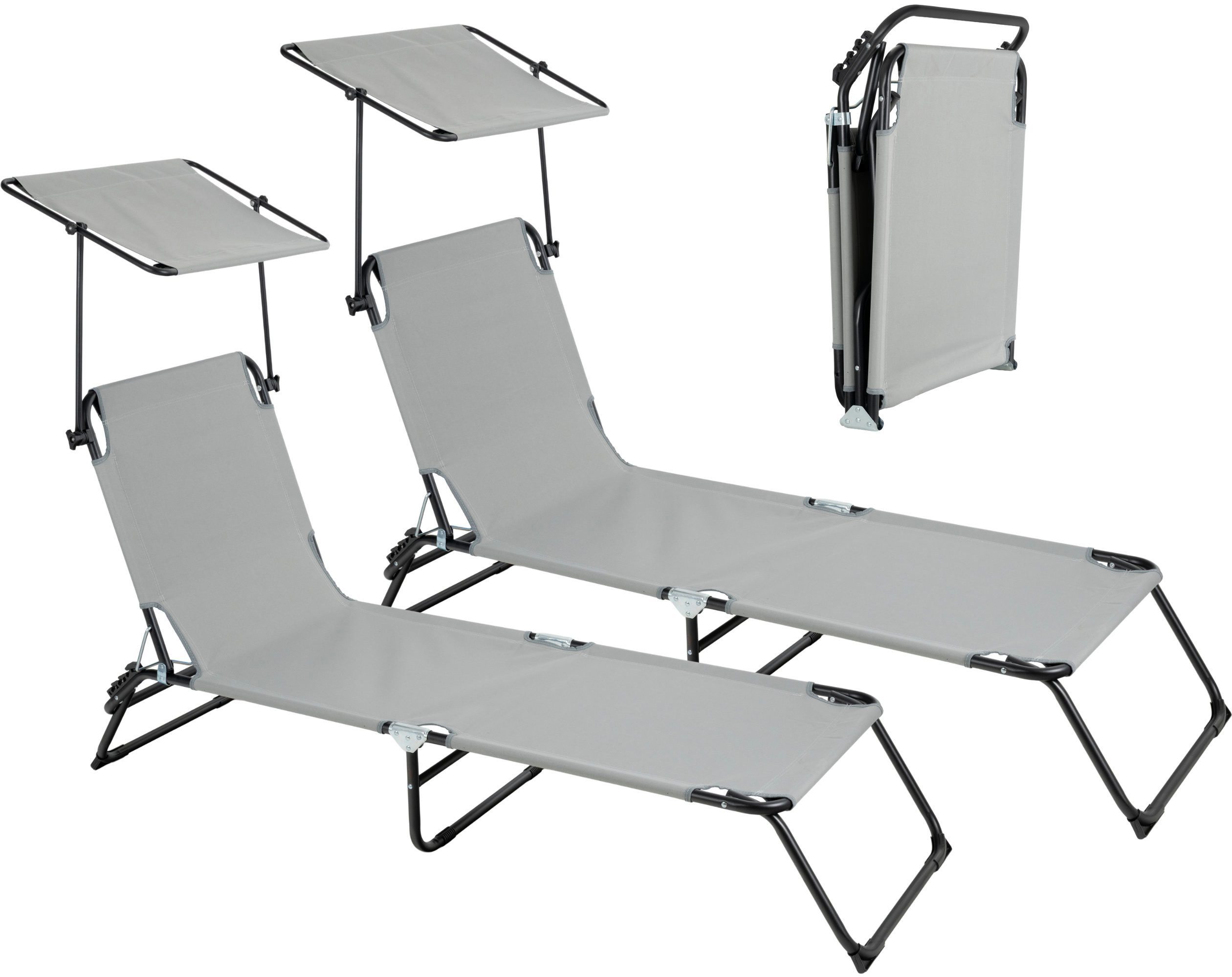 Stagecaptain Gartenliege CS-190 Sonnenliege mit Dach klappbar 2er Set - Gemütliche Gartenliegen, 1 St., mit verstellbarer Rückenlehne