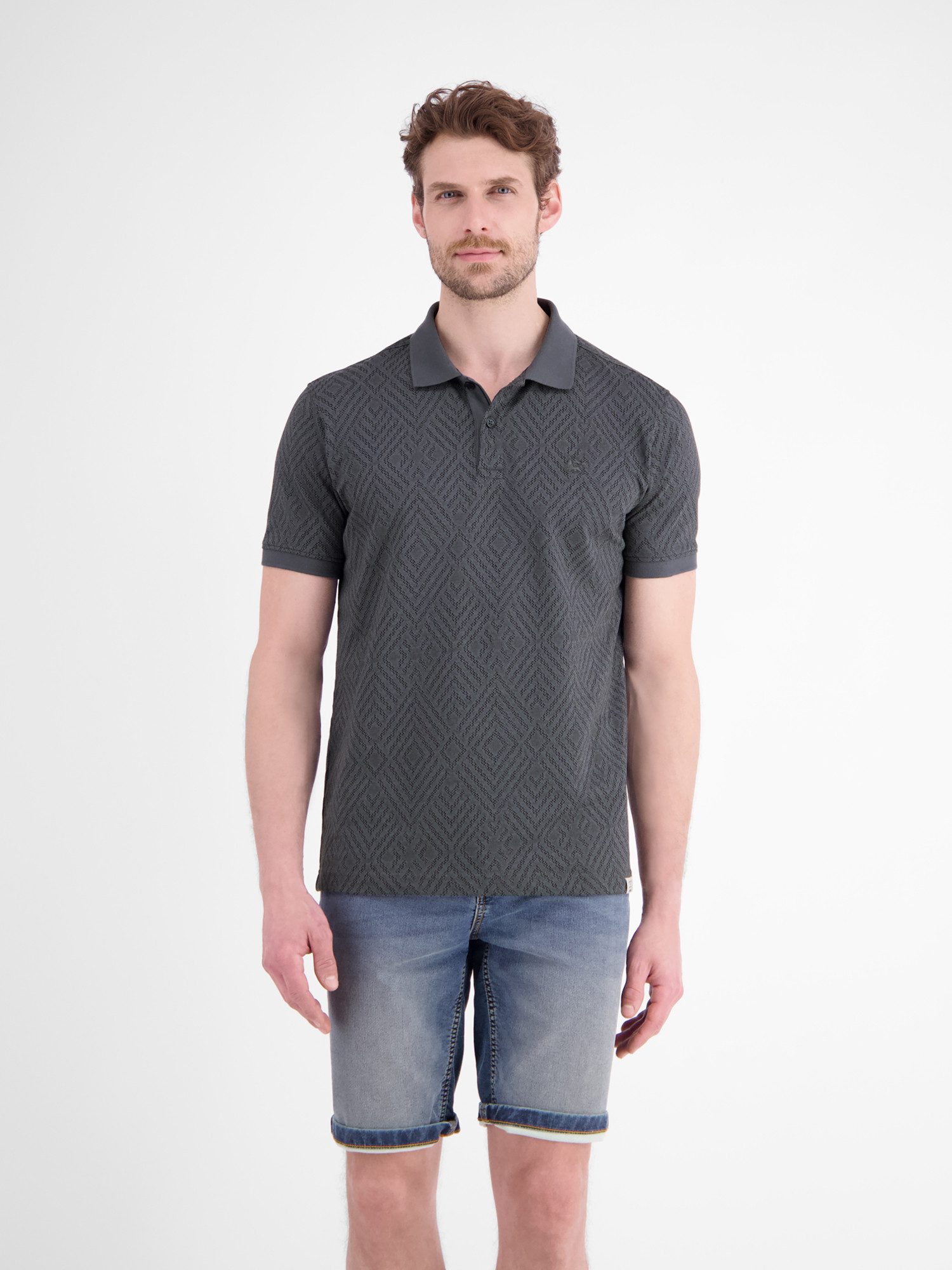 LERROS Poloshirt Poloshirt mit rautenförmigem Jaquard-Muster in 2-Tone-Optik