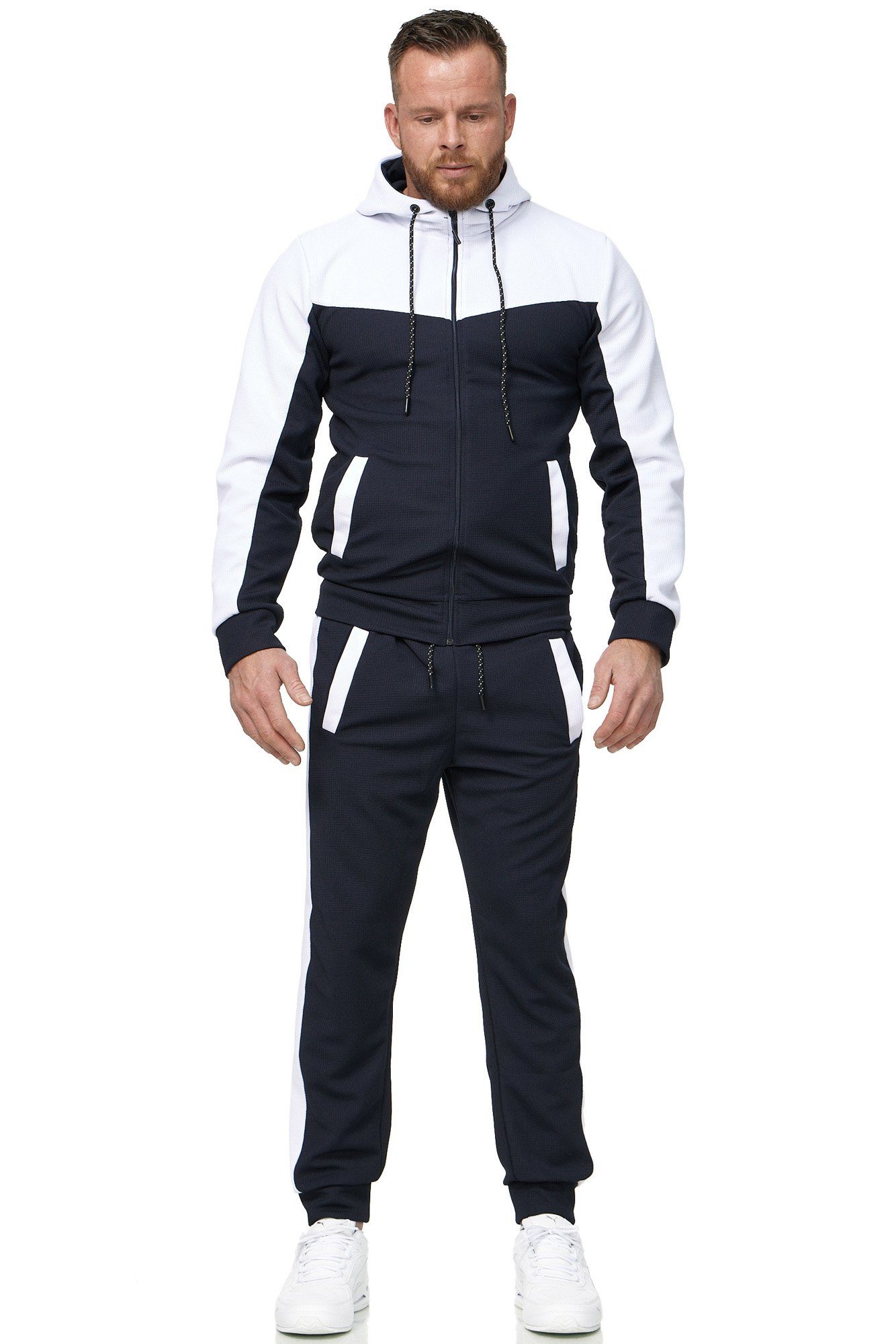 L.gonline Freizeitanzug Herren Trainingsanzug, Jogginganzug mit Kapuzenjacke 0986 (Kapuzenjacke mit Reißverschluss, Hose, 2-tlg), Fitness Freizeit Casual