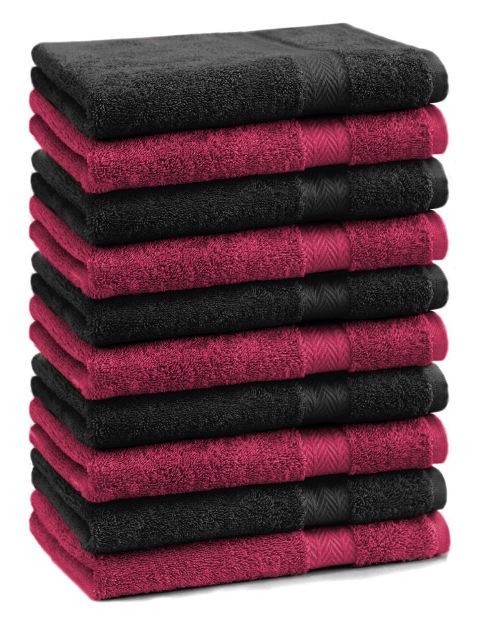 Betz Gästehandtücher 10 Stück Gästehandtücher Premium 100% Baumwolle Gästetuch-Set 30x50 cm Farbe dunkelrot und schwarz, 100% Baumwolle