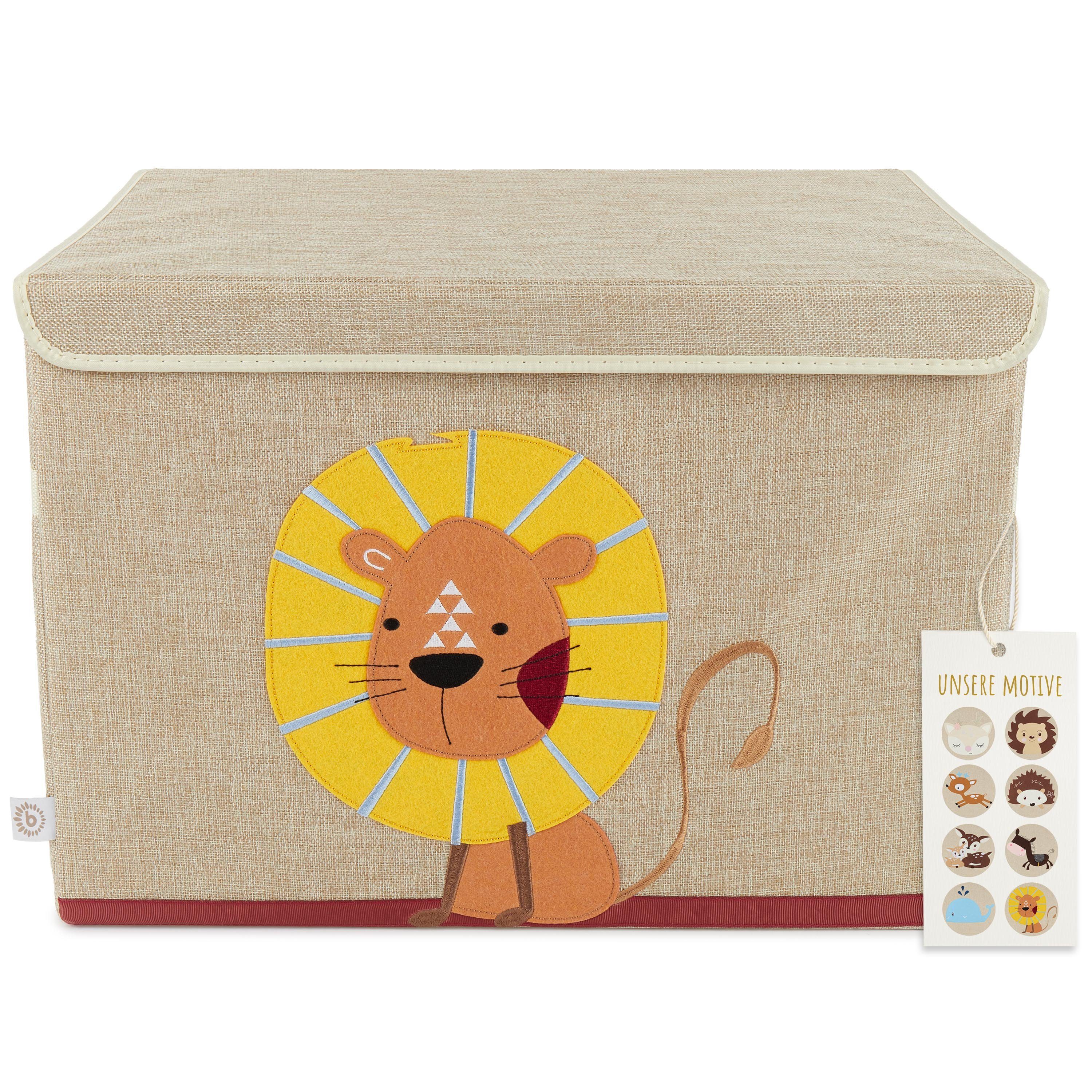 BIECO Spielzeugtruhe Bieco Aufbewahrungsbox mit Deckel 65L faltbar ca. 36x36x51cm Spielzeugkiste mit Deckel Aufbewahrungsbox Kinder Kisten mit Deckel Aufbewahrungsbox Groß Wickeltisch Organizer Löwen Motiv