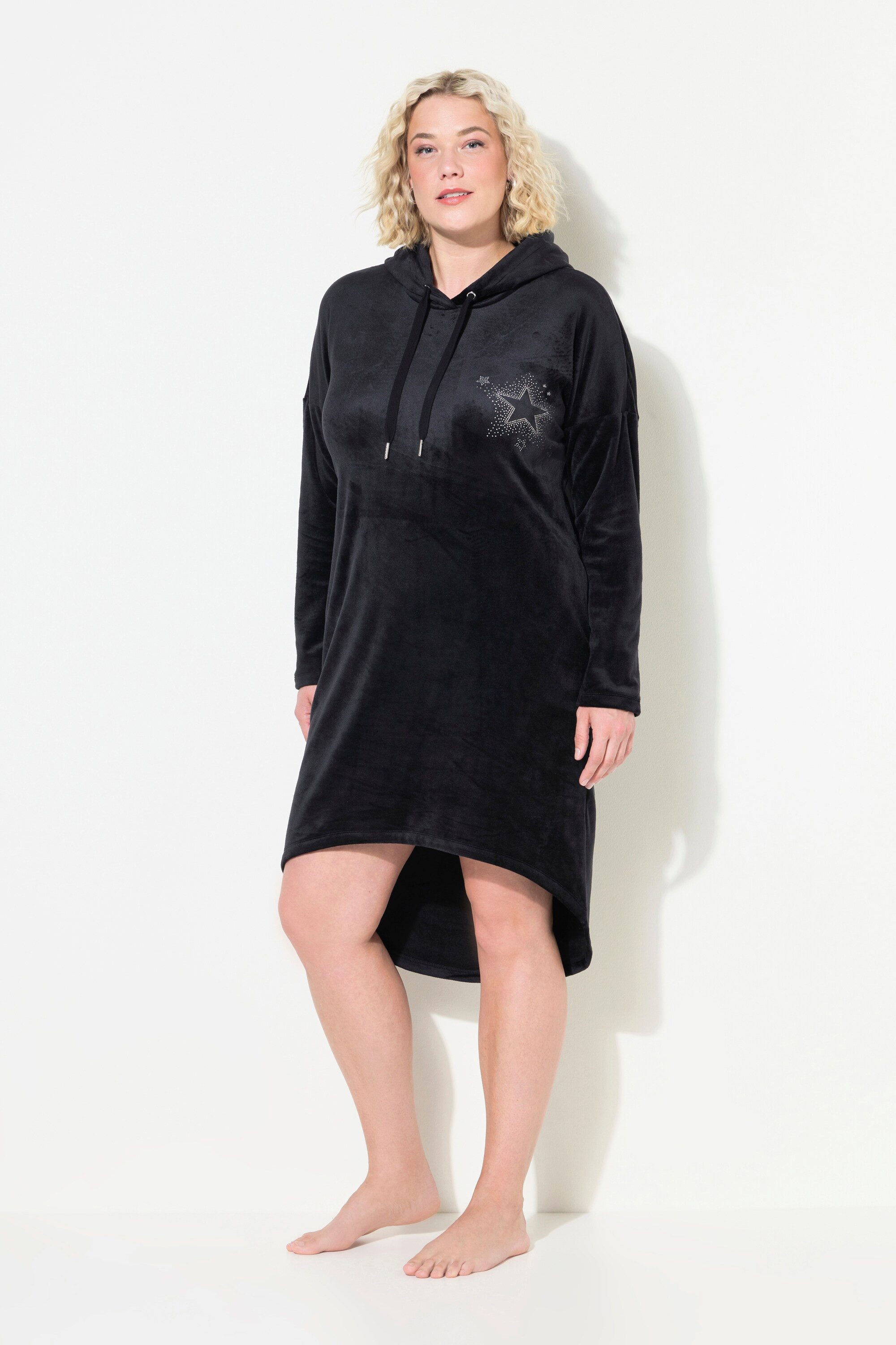 Jerseykleid Loungewear-Nickikleid Kapuze Langarm recycelt