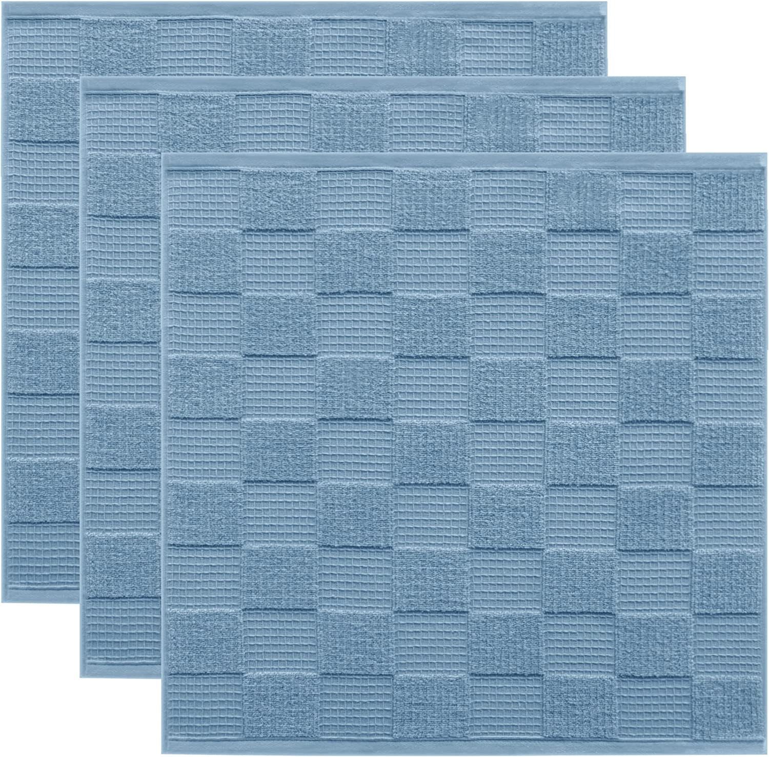 Lashuma Geschirrtuch Lissabon, (Set, 3-tlg), Taubenblau blau Waffelpique 50x50 Frottee cm Küchenhandtücher