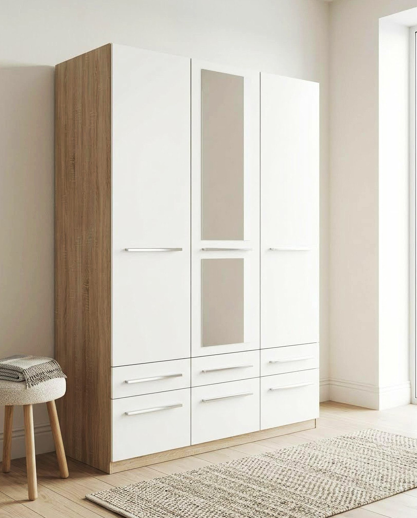 priess Kleiderschrank Schrank Garderobe Wäscheschrank Barcelona in 5 Breiten viel Stauraum, geräumige Schubkästen, mit Spiegel, MADE IN GERMANY