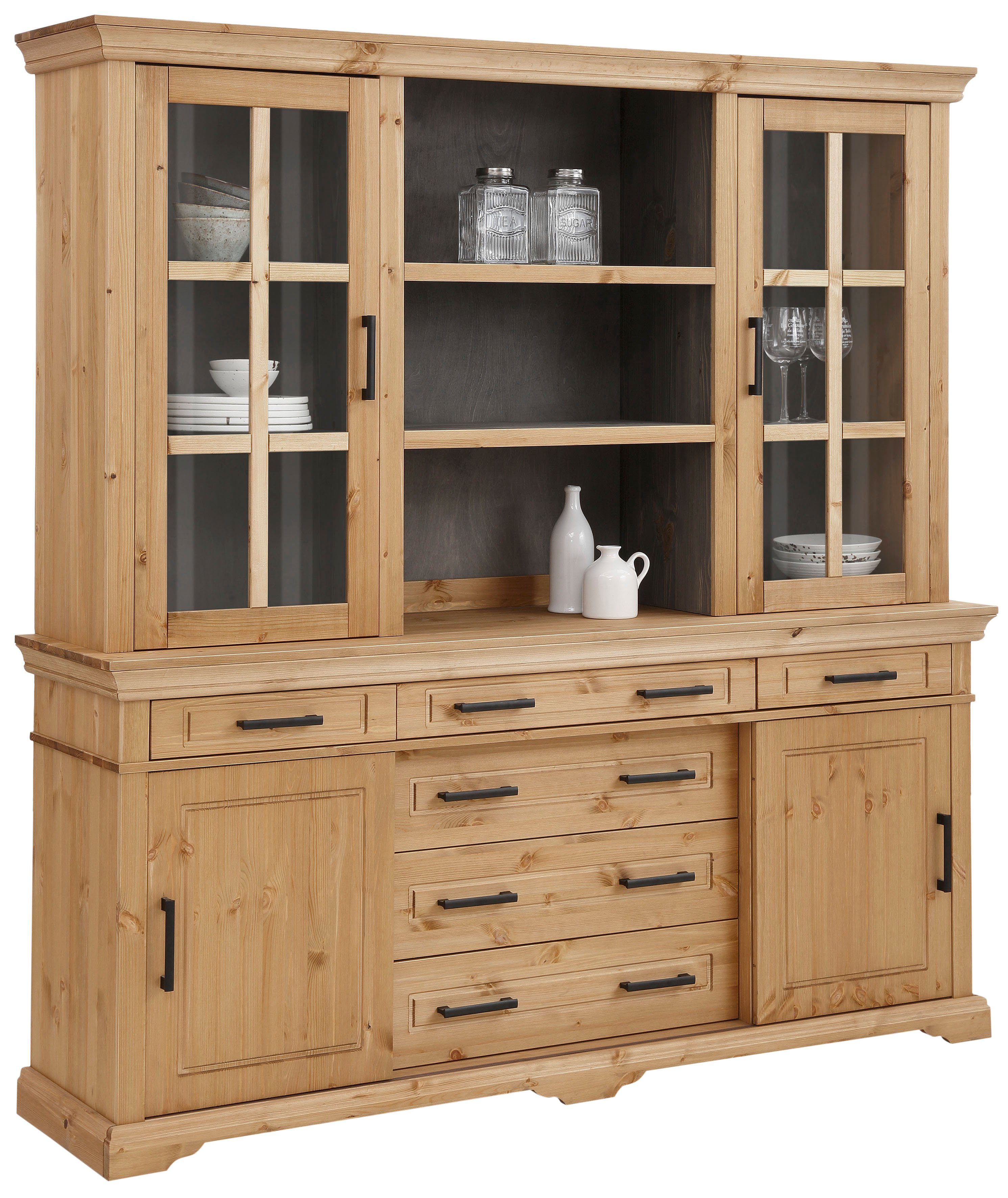 Home affaire Buffet Anabel, mit Glastüren und Metallgriffen Buffet aus massiver Kiefer, FSC®, mit Schiebetüren, B/H 186/190 cm