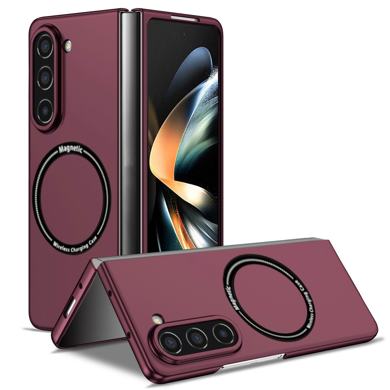 Wigento Handyhülle Für Samsung Galaxy Z Fold6 Magnet Magsafe Handy Schutz Hülle Weinrot, MagSafe faltbare Schutzhülle