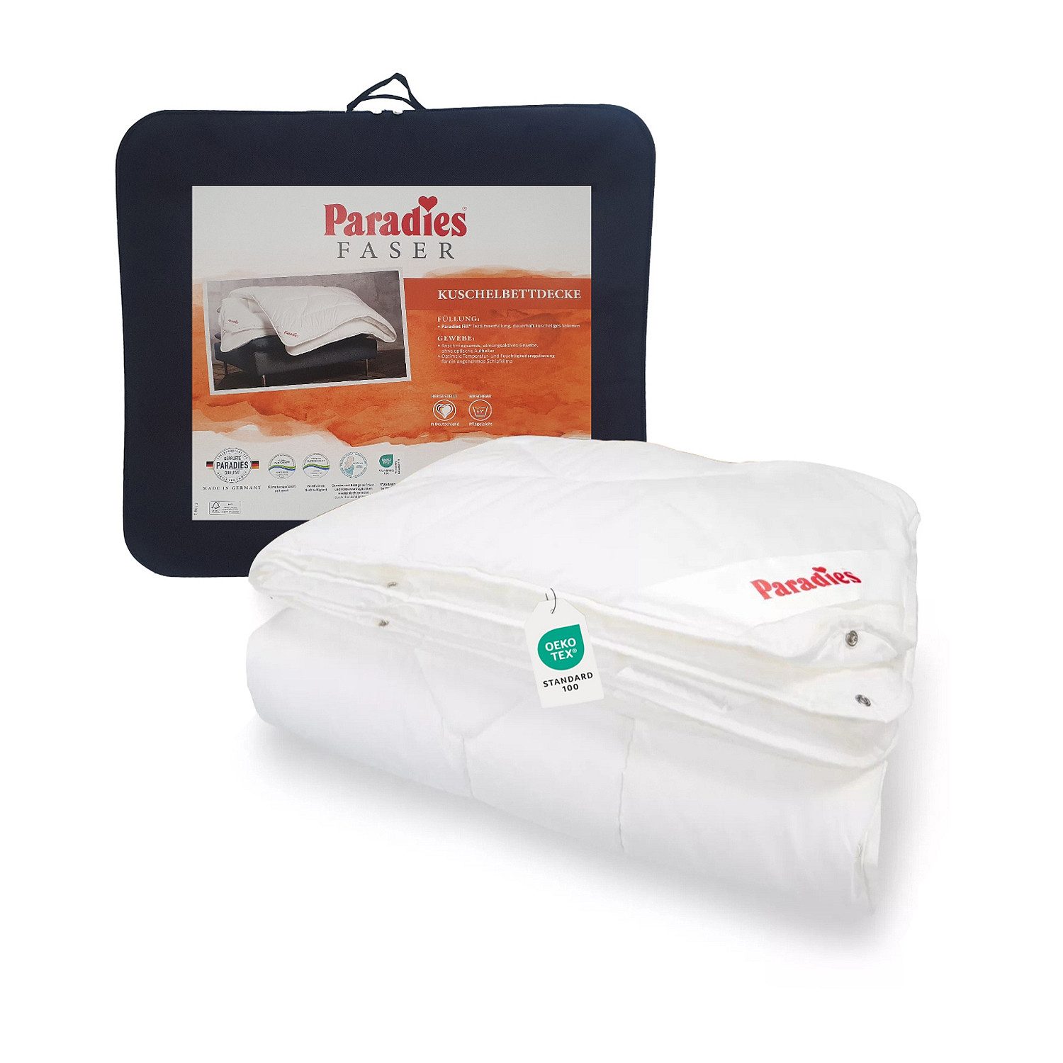 Paradies 4-Jahreszeitenbett Paradies Halia Varietta extra warme 4-Jahreszeiten Bettdecke 135x200, Füllung: Paradies Fill Fasertechnologie für dauerhaft bauschiges Volumen, davon 50% recycelt, Bezug: 100% Baumwolle, veredelt mit Aloe Vera, Klimaneutrale Herstellung