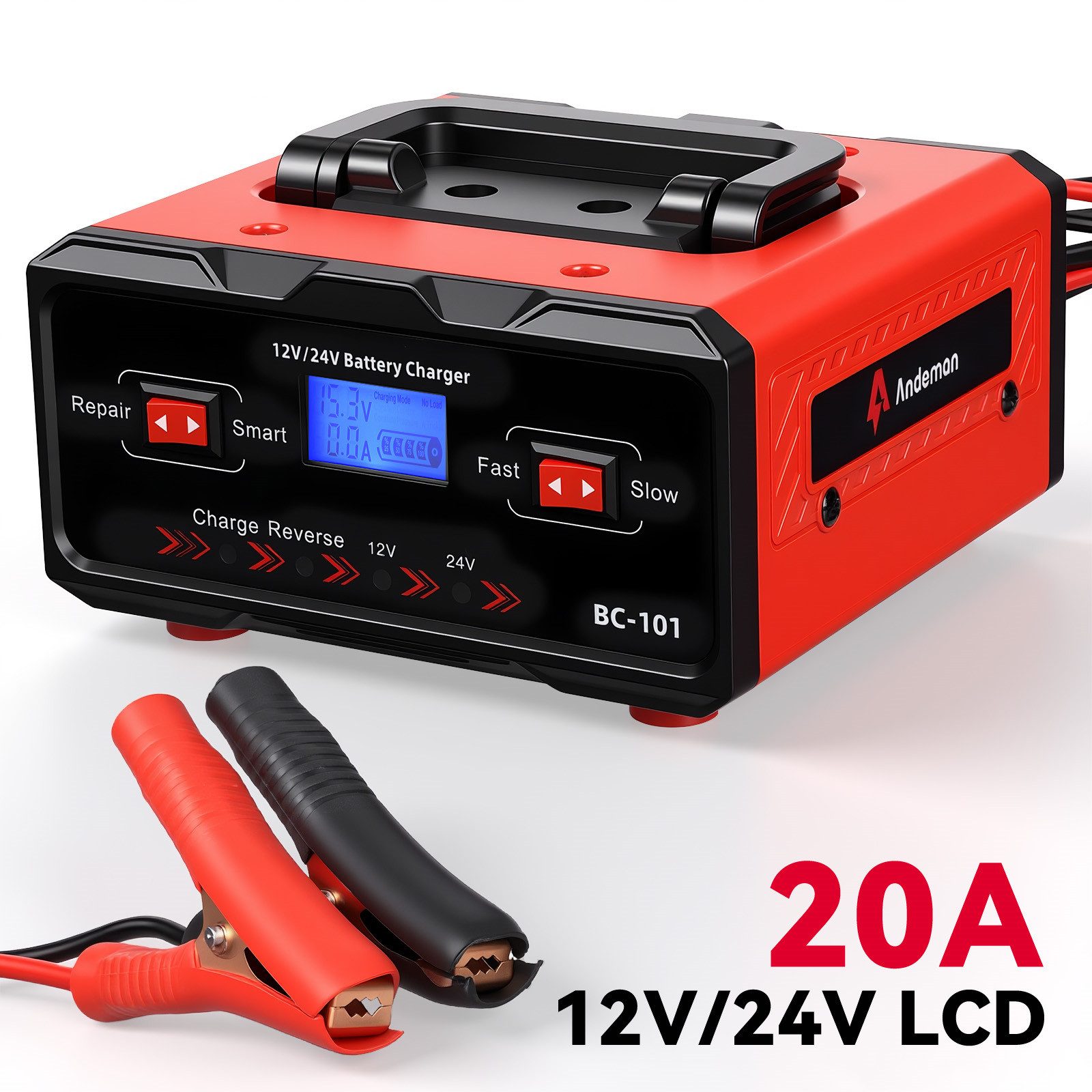 Insma 20A Auto Starthilfe Autobatterie-Ladegerät (Startergerät 12V/24V für PKW LKW Motorrad Batterie Wartung)