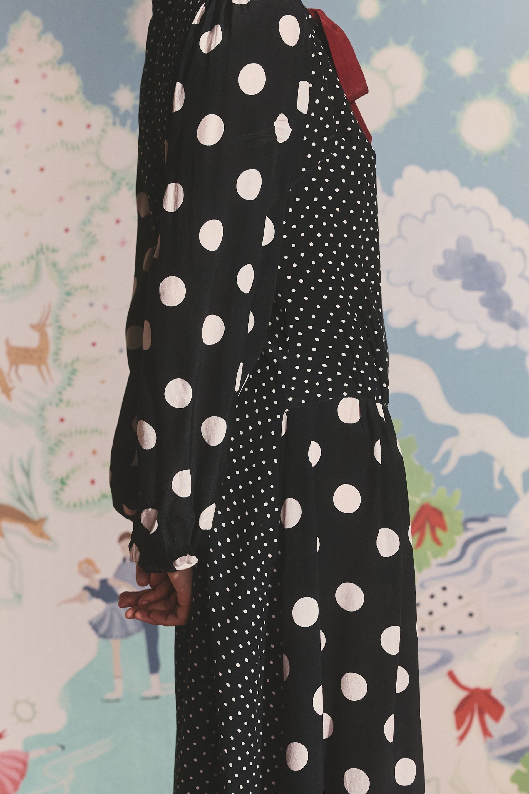 Cath Kidston Midikleid Cath Kidston langärmeliges Midikleid mit Schleife (1-tlg)