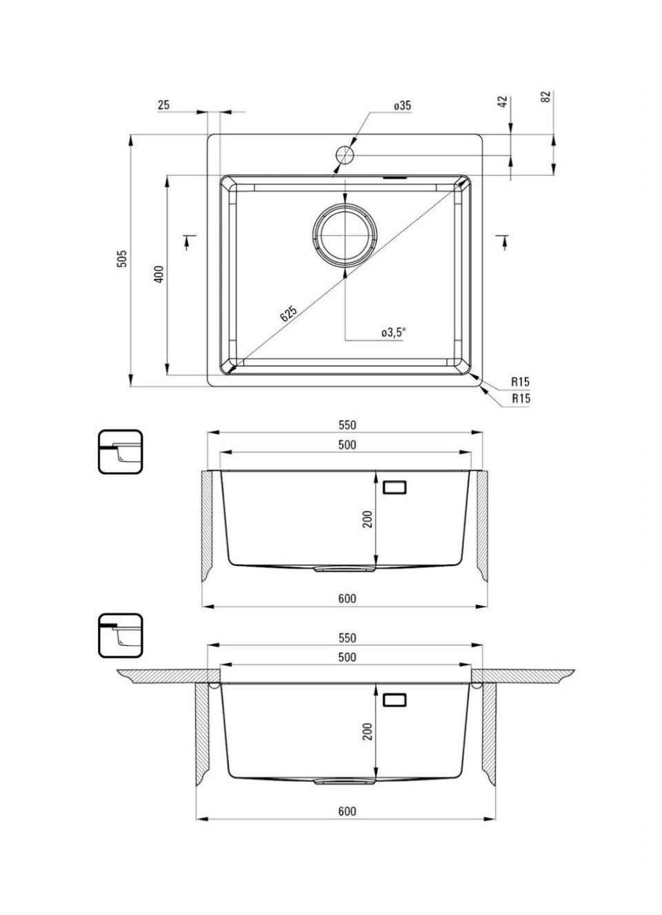 inkl. 50,5x55 Einbau 50.5/40 Edelstahlspüle eckig, cm Möbel Edelstahl Siphon-Set, Faizee Edelstahlspüle Küchenspüle Gold