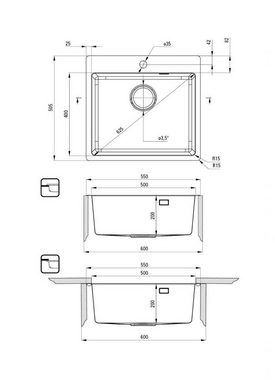 Faizee Möbel Edelstahlspüle Edelstahlspüle 50,5x55+Spülkorb(Armatur wählbar) Küchenspülbecken