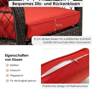 KOMFOTTEU Schaukelstuhl Schaukelsessel, aus Rattan, mit Kissen, Tragfähigkeit 110 kg