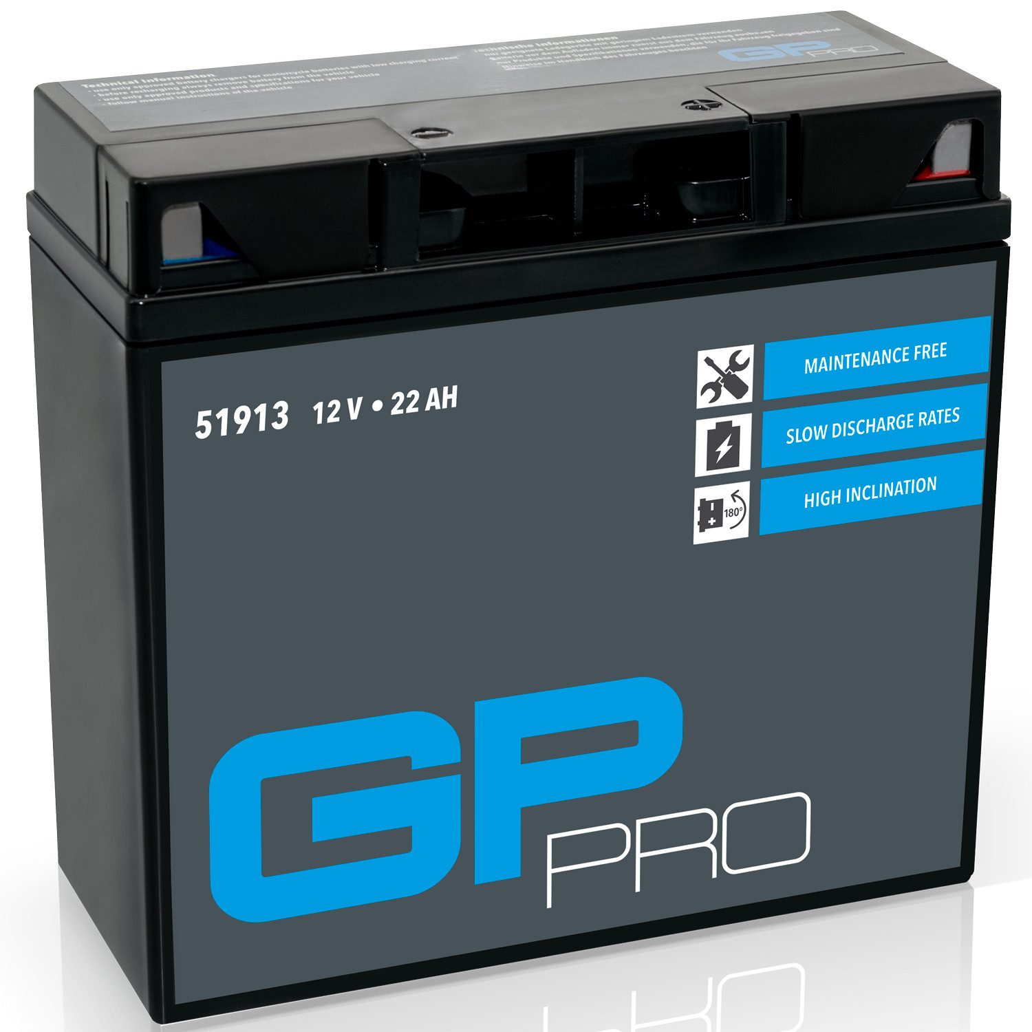 GP-PRO Gel-Batterie GT19BL-BS 12 V 22 Ah Batterie, (1 St), Motorradbatterie wartungsfrei