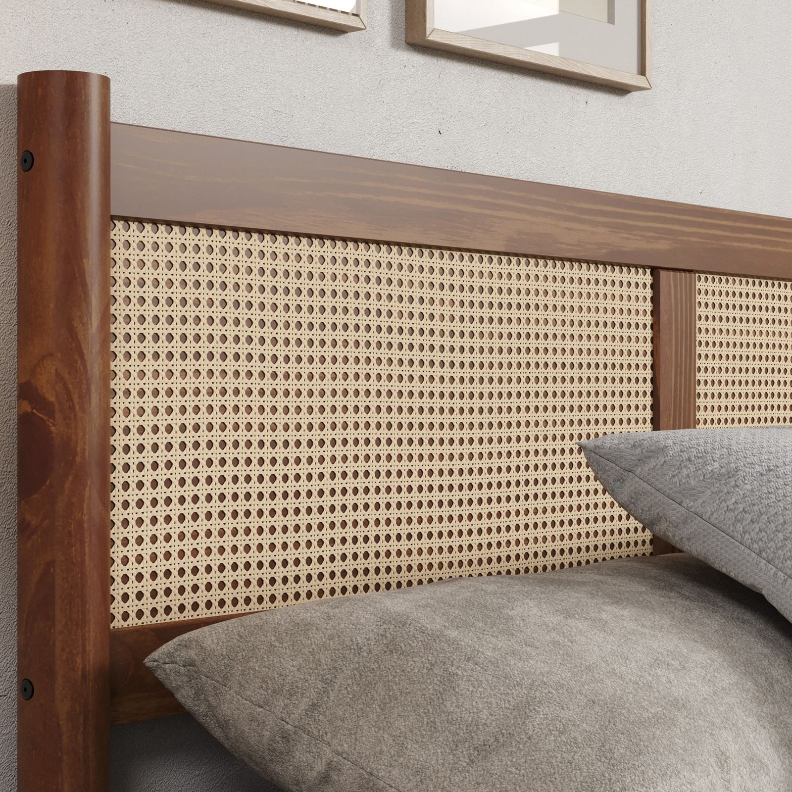 IDIMEX Massivholzbett CEFIRA, Doppelbett 160x200 cm aus Massivholz & Rattangeflecht Kastanie Finish