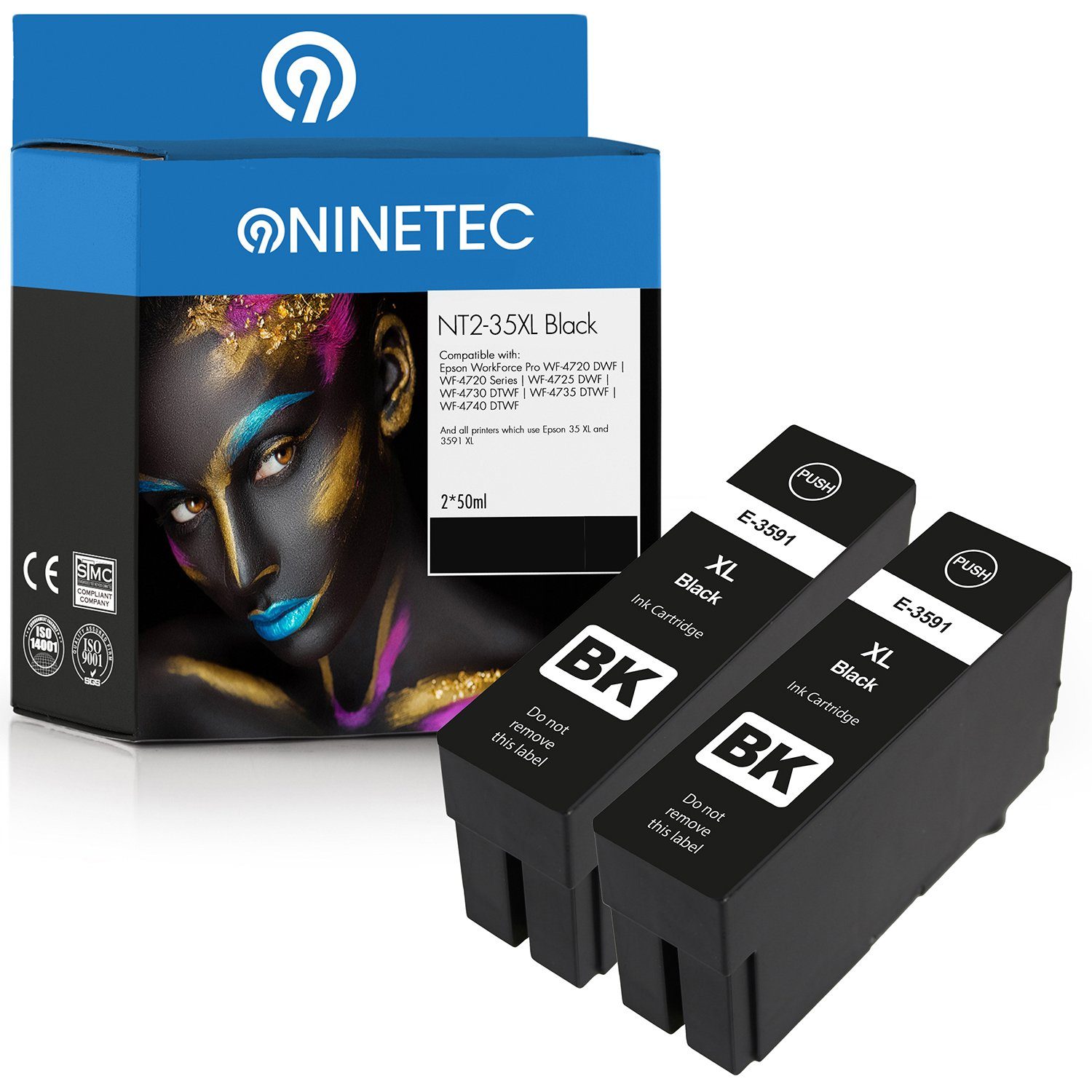 NINETEC 2er Set ersetzt Epson T3591 35XL Black Tintenpatrone | Tintenpatronen