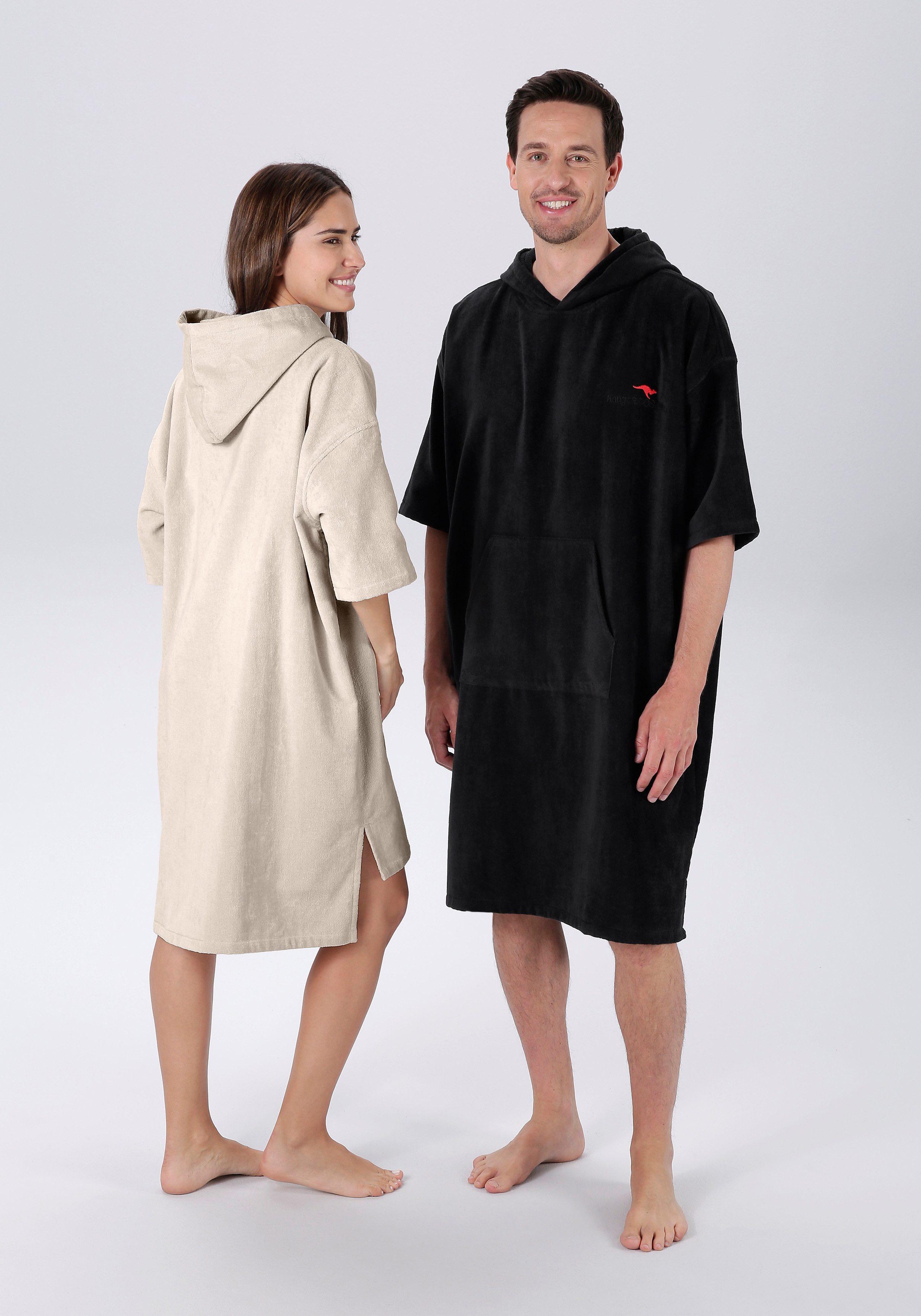 KangaROOS Badeponcho Summer, ideal für Sauna, Spa & im Urlaub, Damen & Herren, Midilänge, Baumwolle, Kapuze, ohne, Surfponcho, mit Bauchtasche, 100% Baumwolle, Frottee