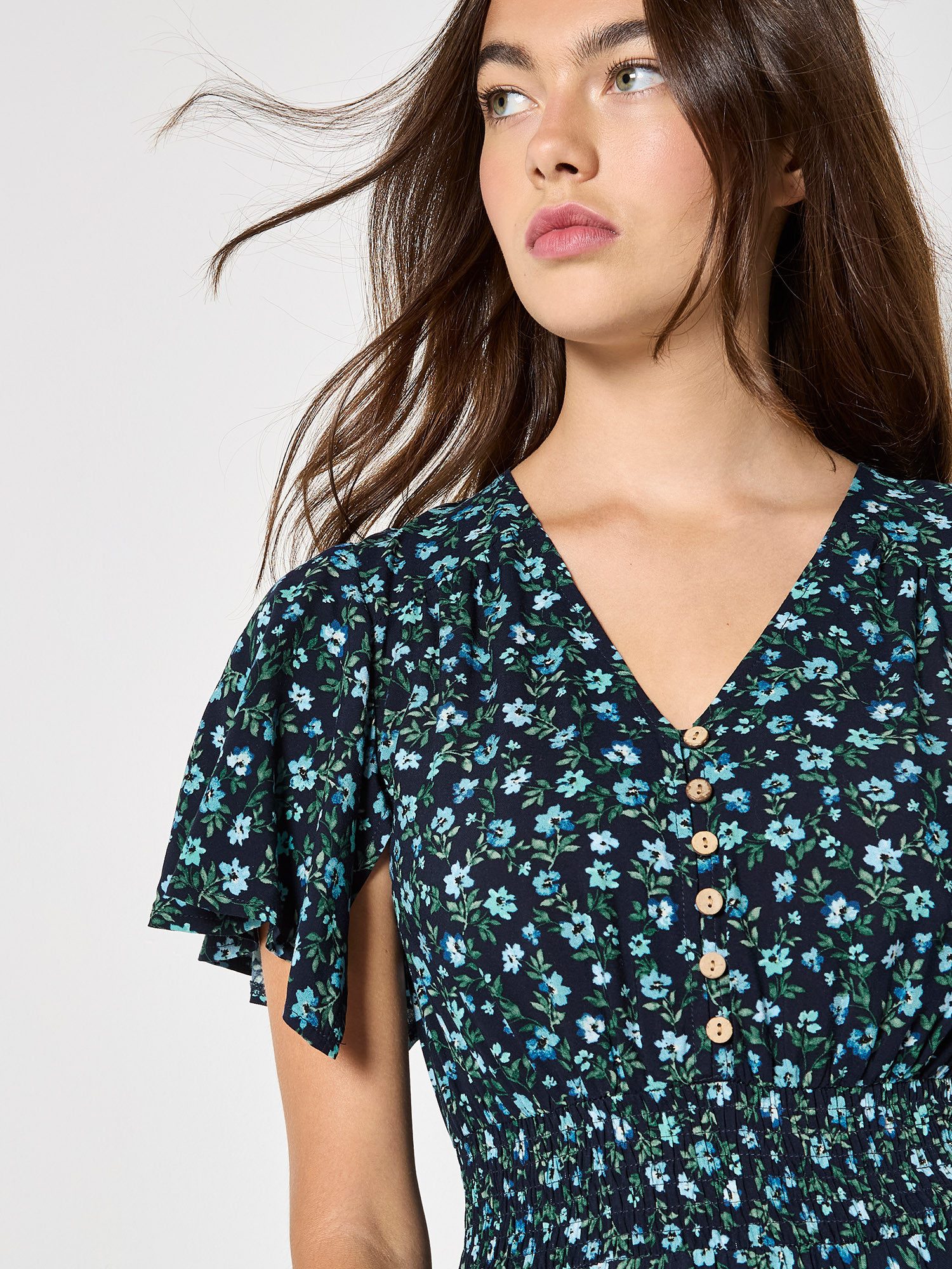 Apricot Midikleid Midi-Kleid mit zierlichem Blumenmuster