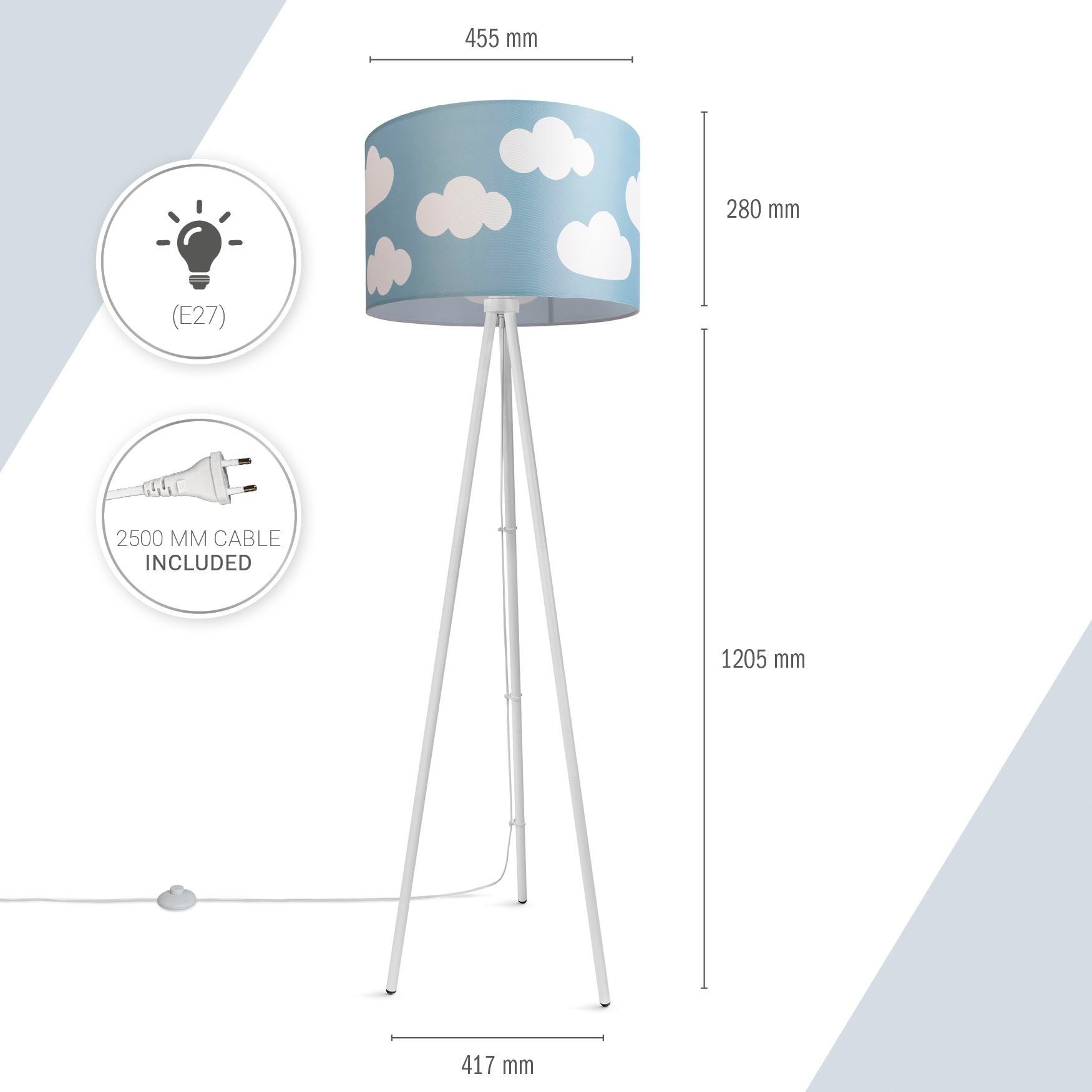 Leuchtmittel, Spielzimmer Lampenschirm ohne Pastell Paco Trina Wolken Cosmo, Kinderzimmer Stehlampe Stoff Home Stehlampe