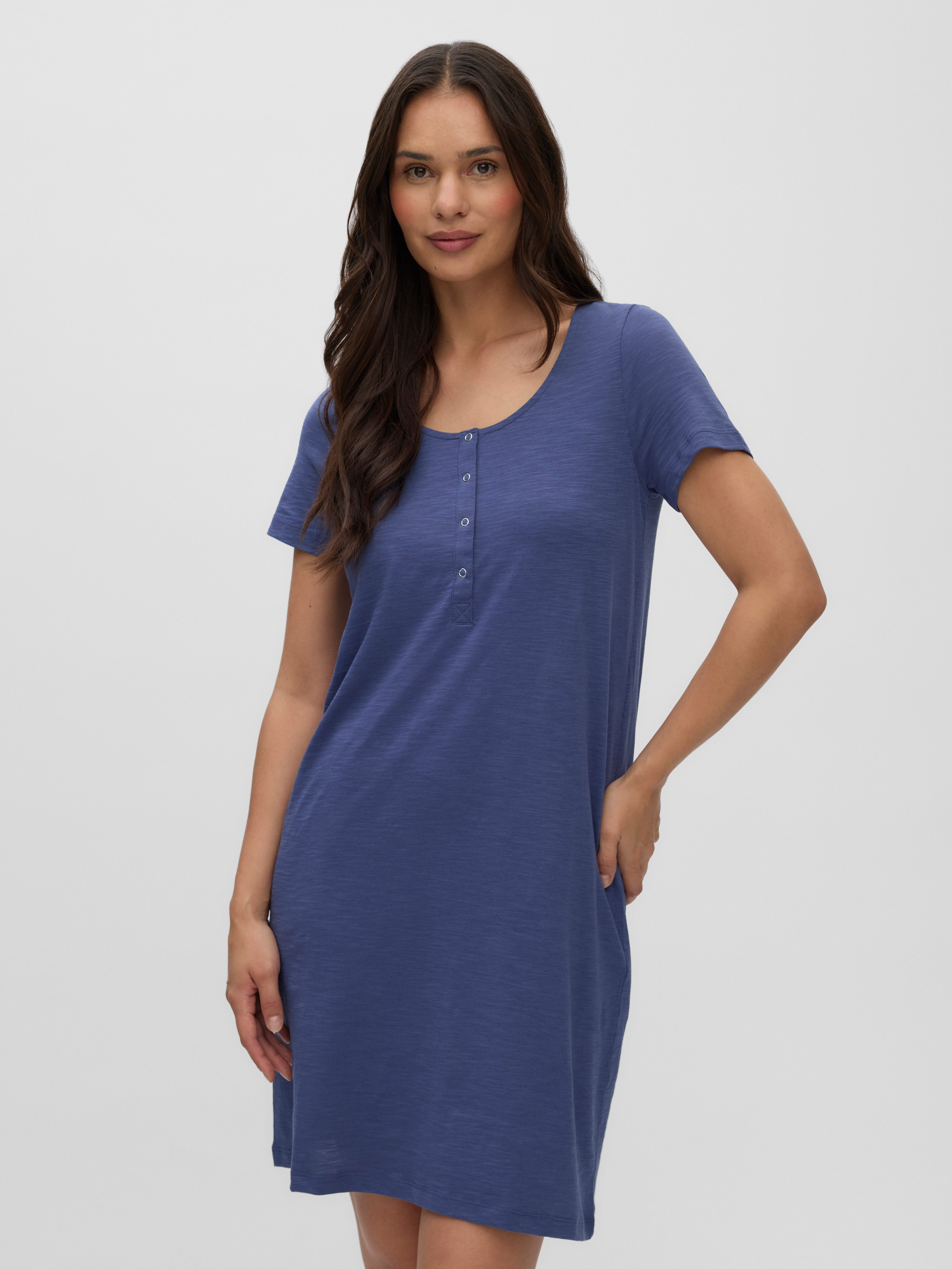 Mamalicious Umstandsnachthemd MLMIRA SOLID JRS NIGHTGOWN 2F A. E. NOOS aus Baumwolle, Regular Fit, mit Rundhalsausschnitt, kniefrei