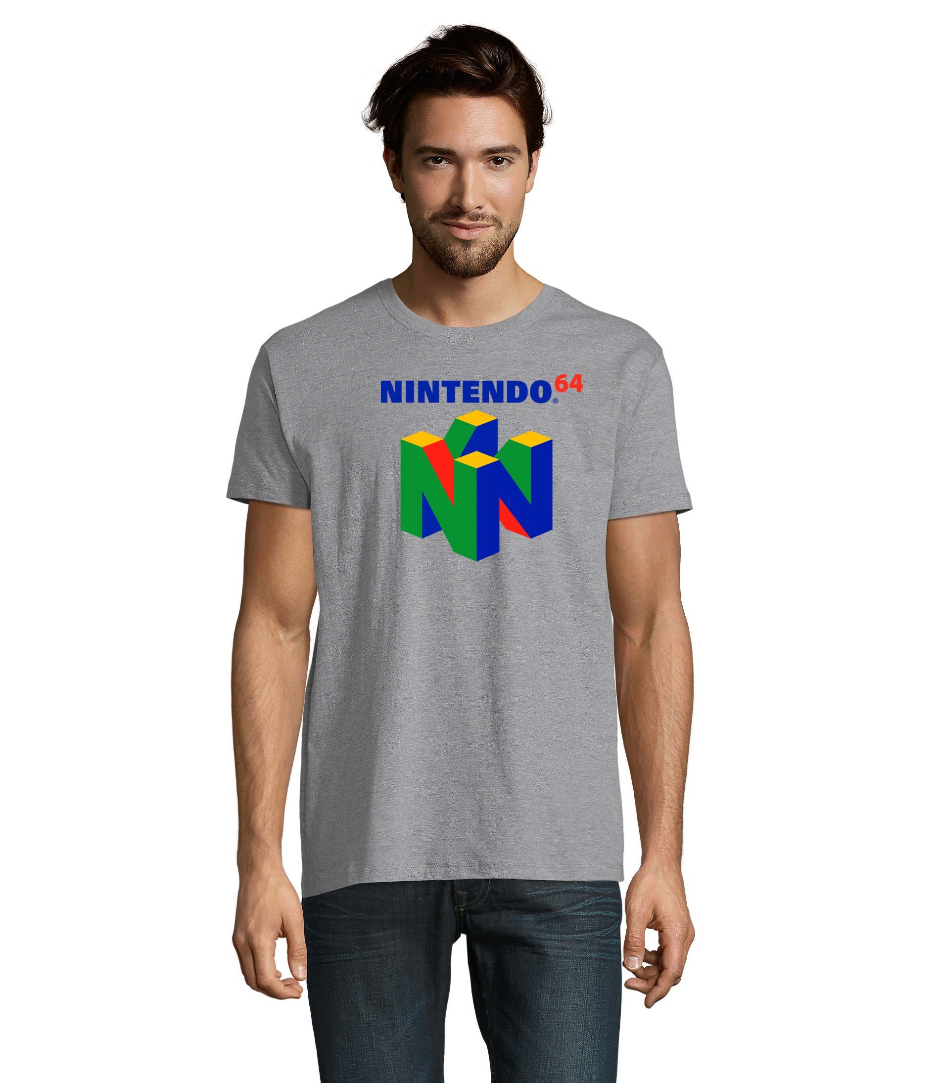 Luigi 64 & Brownie Nintendo Konsole Herren T-Shirt Super Blondie Grau Mario
