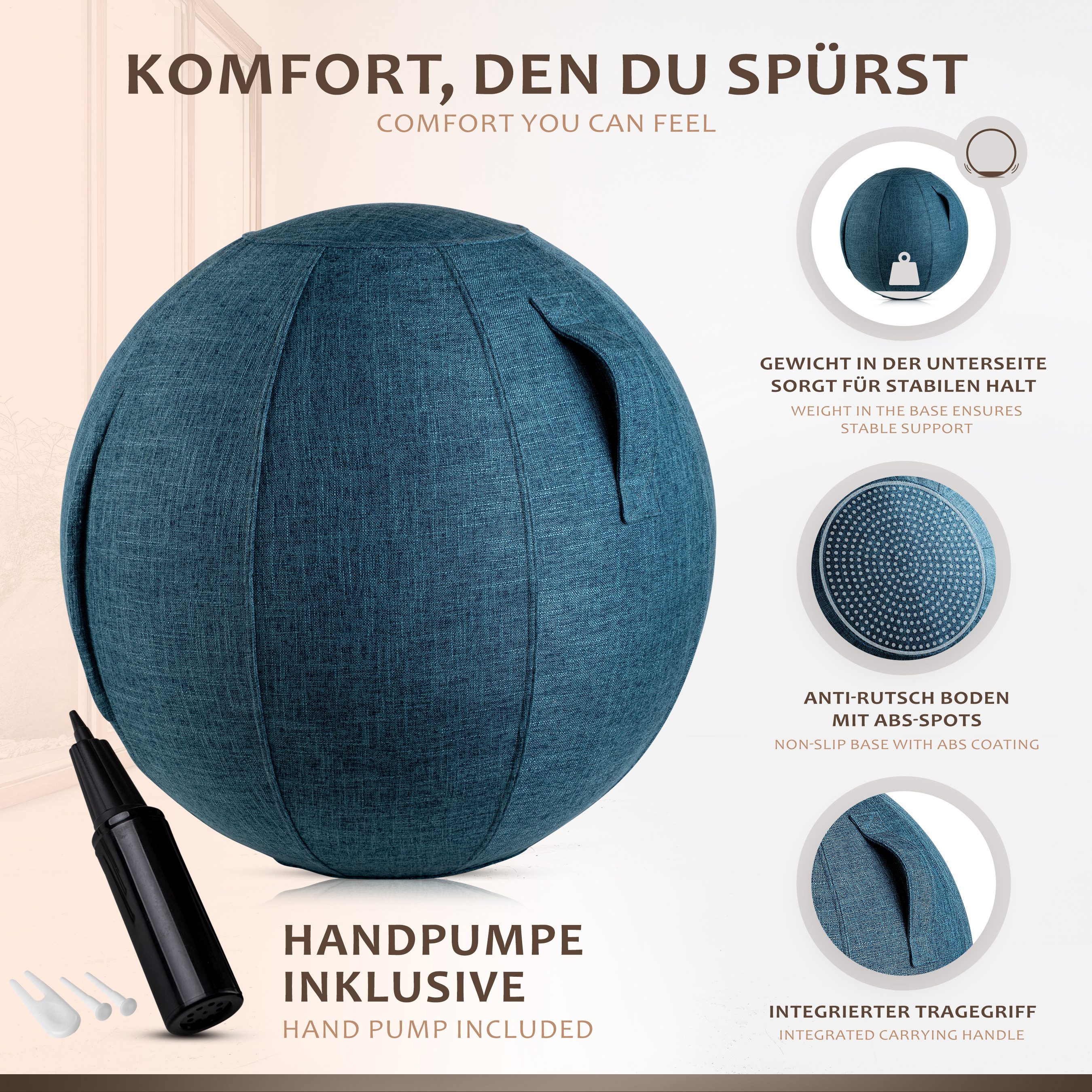 ONVAYA Gymnastikball 65cm - Yoga Ball - Sitzball - Fitnessball-Schwangerschaftball