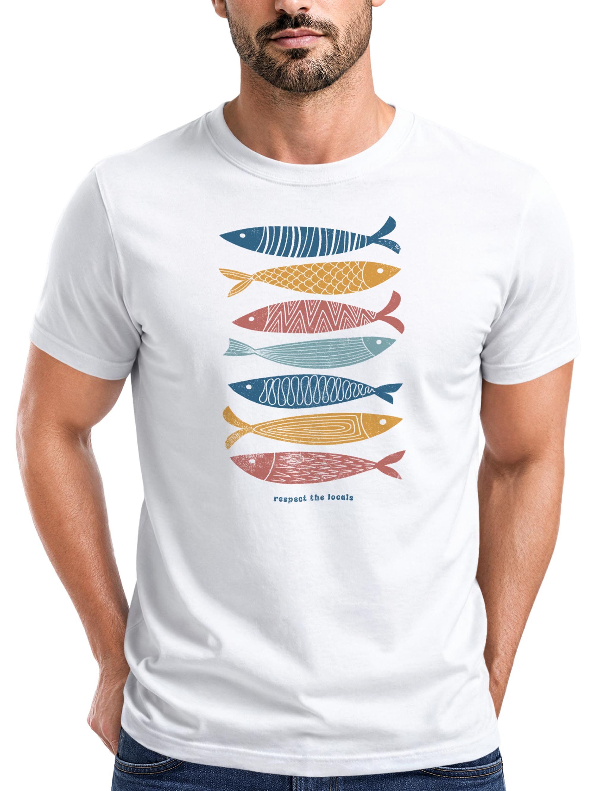 Neverless Print-Shirt Herren T-Shirt Motiv Maritim Meer Fische Sommer Urlaub Spruch Respect mit Print