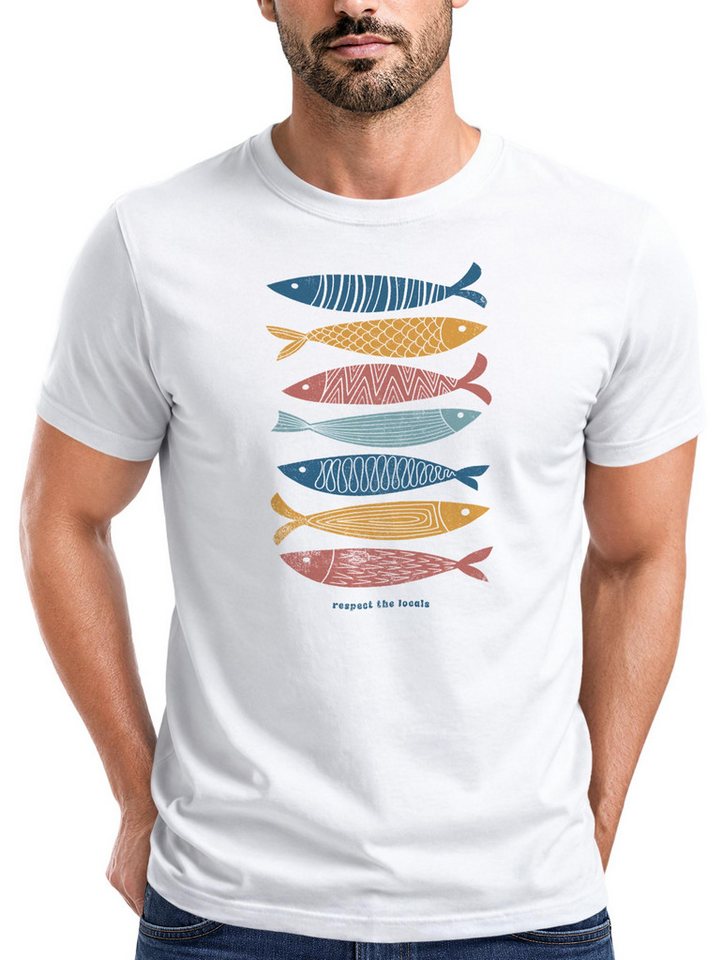 Neverless Print-Shirt Herren T-Shirt Motiv Maritim Meer Fische Sommer Urlaub Spruch Respect mit Print