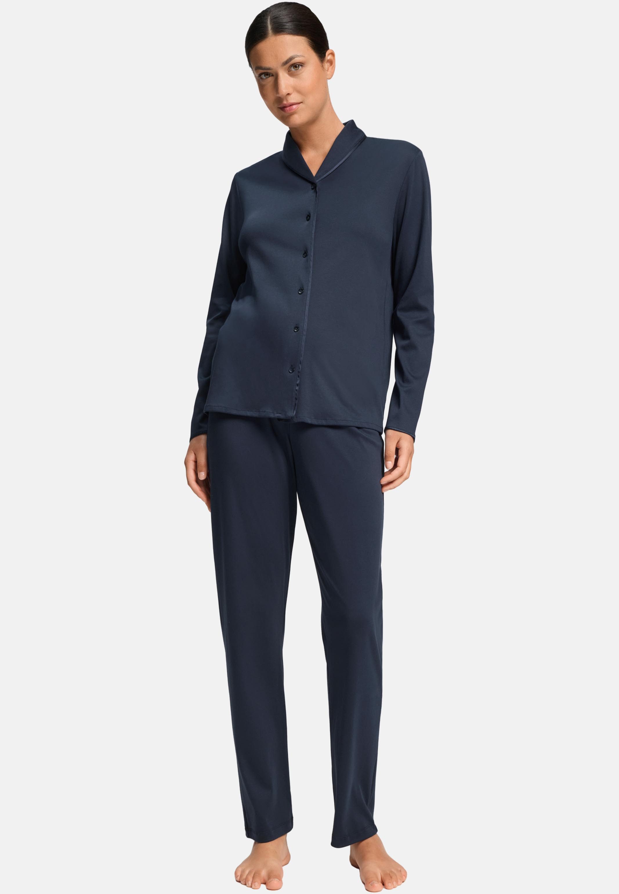 Hanro Pyjama Cotton Silk (Set, 2 tlg) Pyjama - Baumwolle - Blickdicht - Schalkragen mit Seidenpaspel