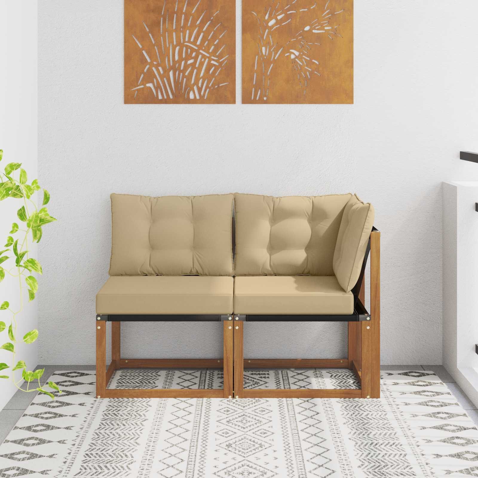 vidaXL Sofaelement Outdoor Mittel- und Ecksofa mit Kissen 2 Stück Natur (2 St)