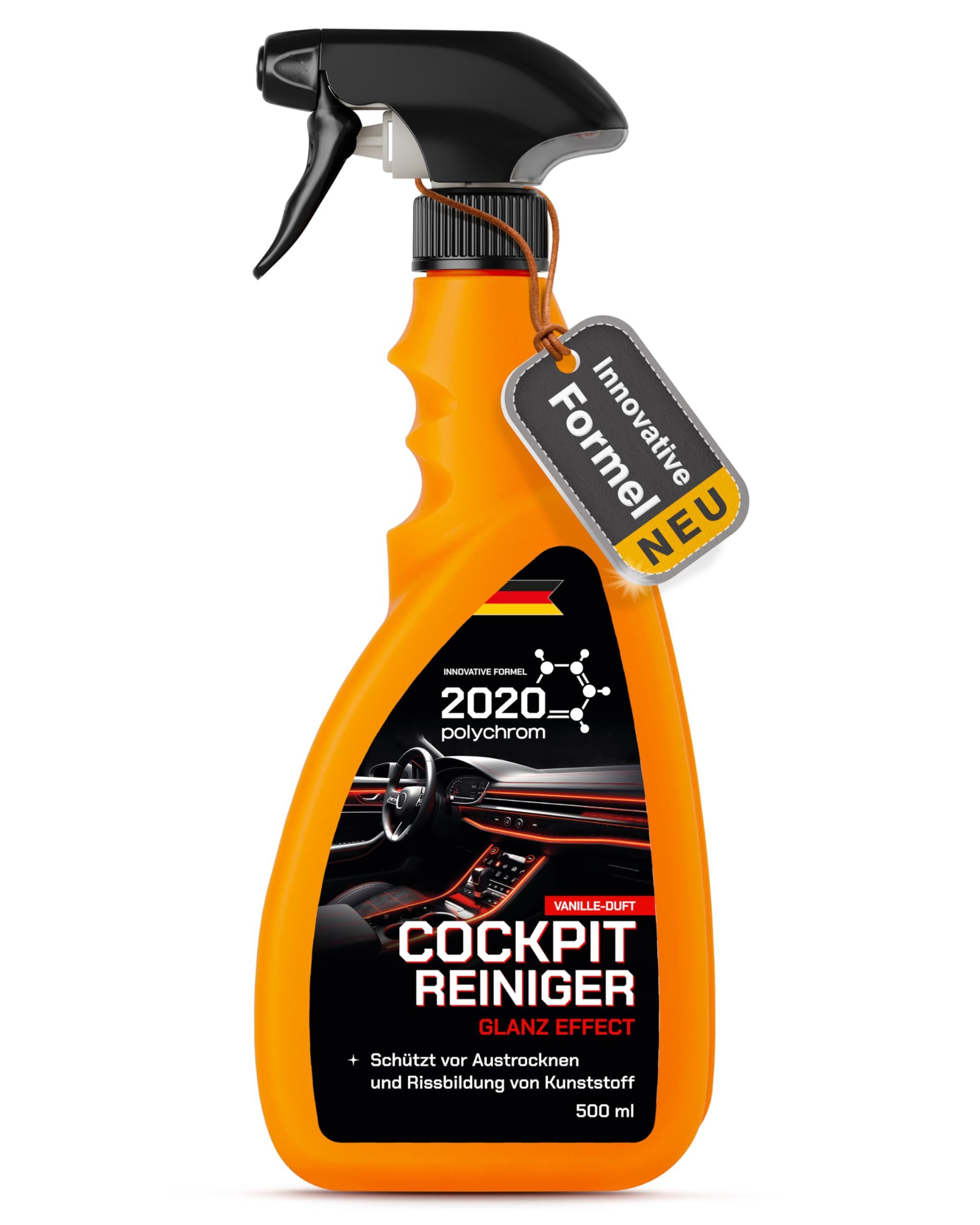 2020 Polychrom Cockpit Reiniger 500 ml – Glanz Effekt, UV-Schutz, Antistatik, Cockpit-Reiniger (Für Kunststoff, Vinyl und Armaturenbrett-Reinigung)