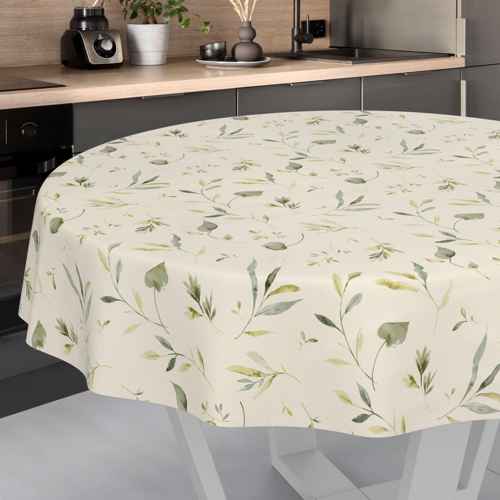 ANRO Tischdecke Wachstuch abwaschbar Canada Tischwäsche (Einzelstück 1-tlg), wasserabweisend pflegeleicht Relax Creme Rund 120cm
