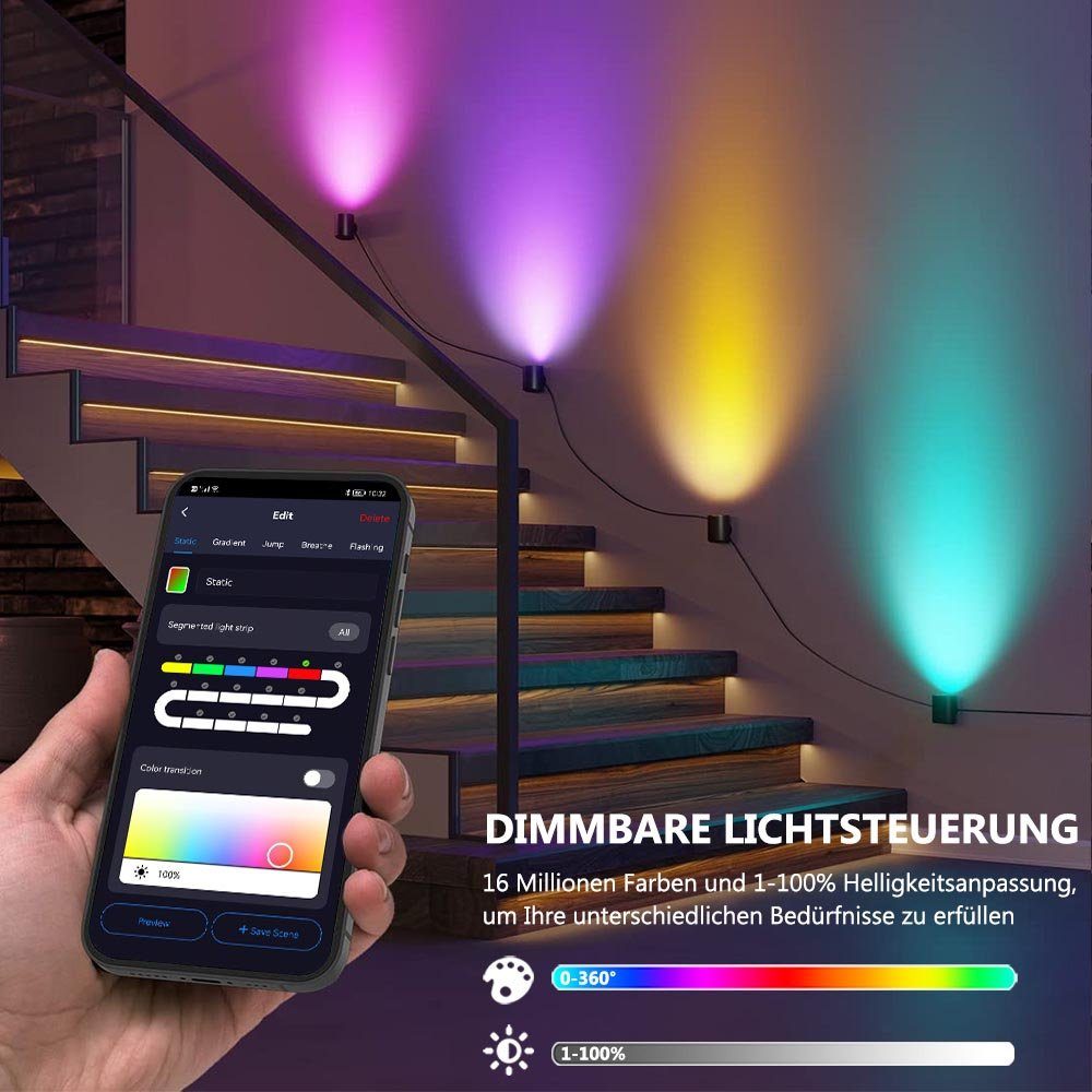 Rosnek RGB, Schlafzimmer, für App RGB, Wandleuchte Deko Smart, und Spielzimmer Fernbedienung, LED Wohnzimmer Musiksyn,