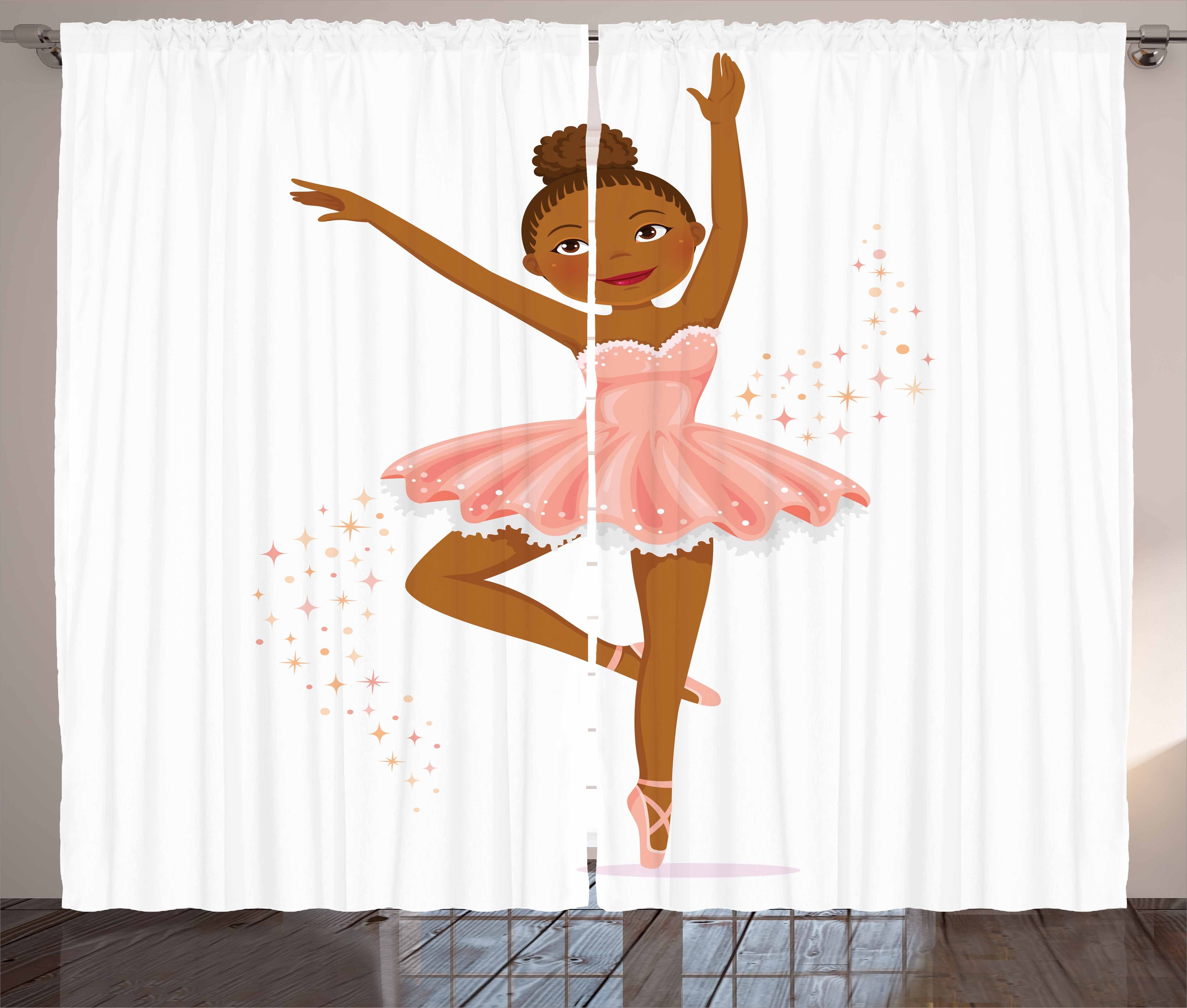 Gardine Schlafzimmer Kräuselband Vorhang mit Schlaufen und Haken, Abakuhaus, Retro Ballerina-Tanzen für Kinder