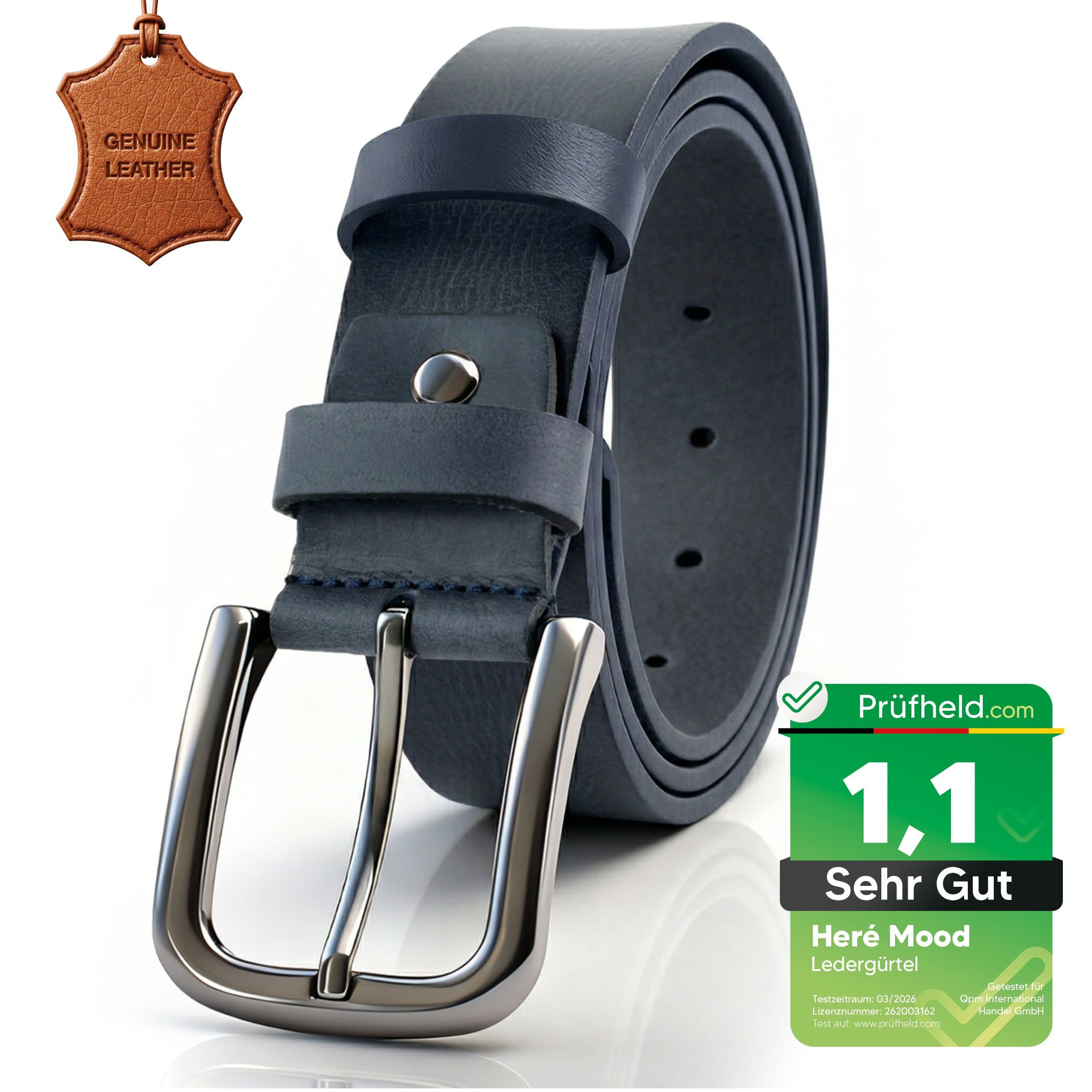 herémood Ledergürtel Gürtel Herren 4cm breit Ledergürtel Jeans Premium Geschenke für Männer (100 % Echtleder Gürtel handgefertigt, hochwertig verarbeitet, kürzbar, 1-St., Blau 115 cm – 4 cm breit – echtes, robustes Büffelleder, langlebig) Ledergürtel Herren Blau – robust & edel, ideales Herrengeschenk