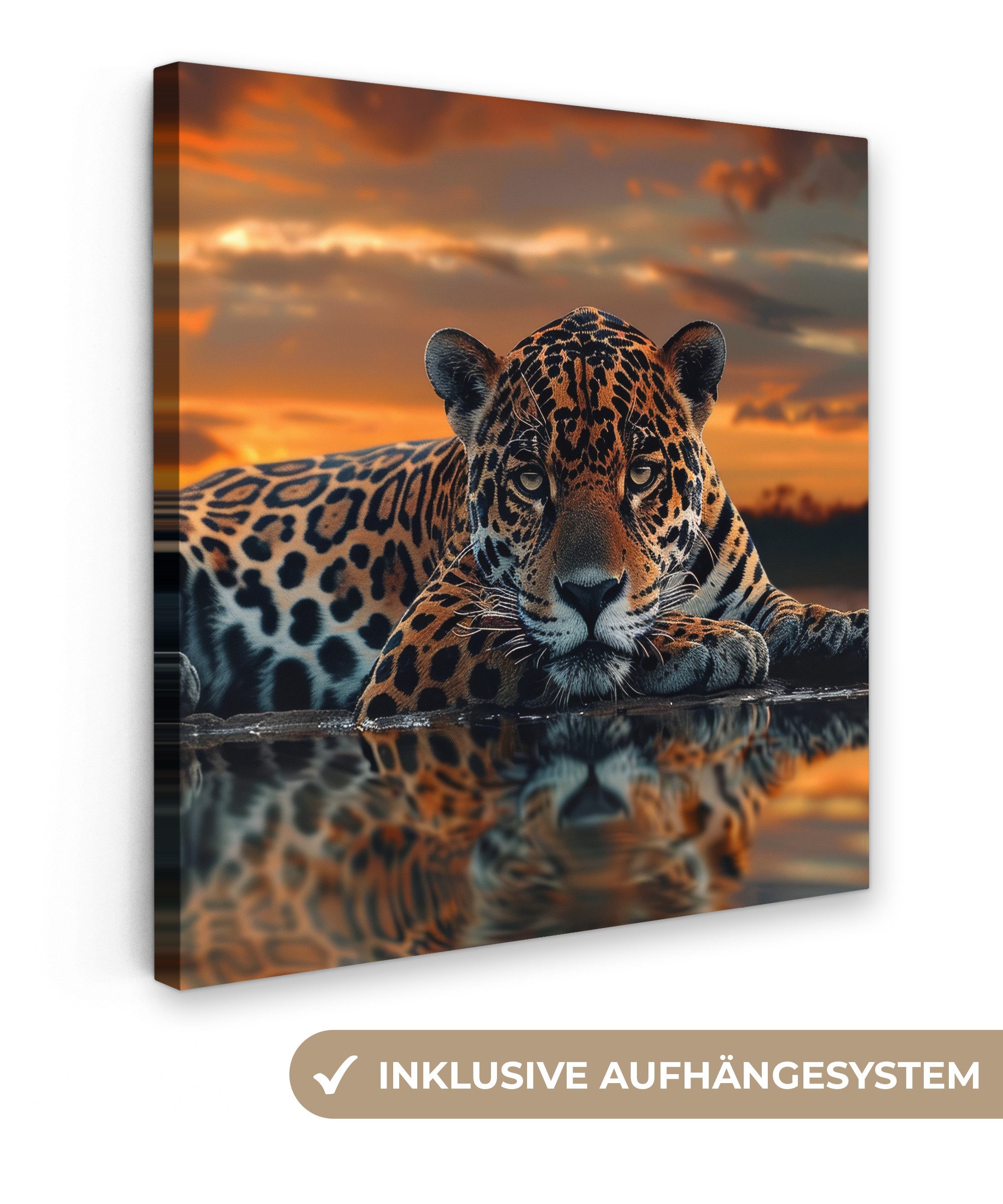 OneMillionCanvasses® Leinwandbild Natur - Leopard - Tier - Sonnenuntergang günstig online kaufen