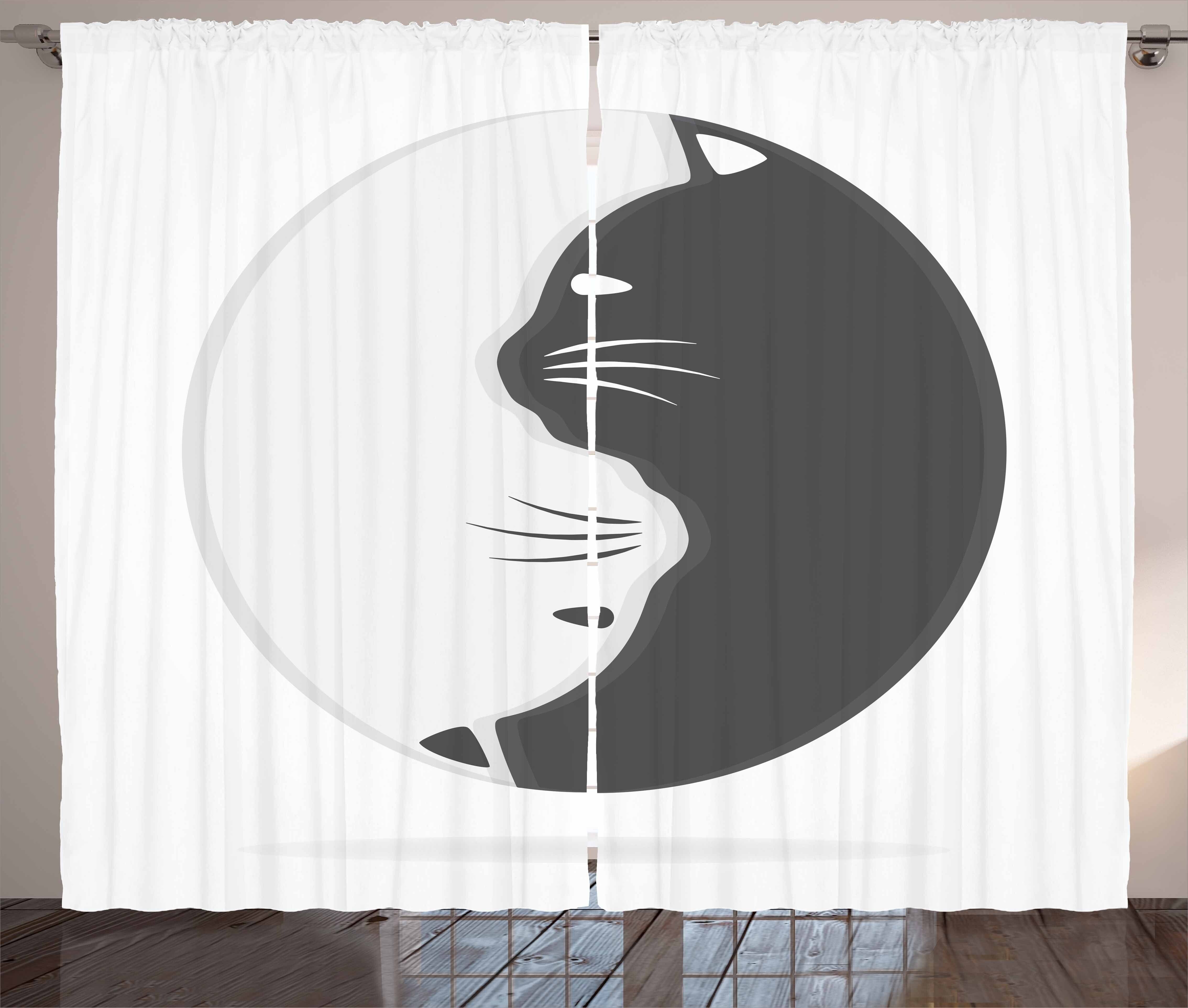 Gardine Schlafzimmer Kräuselband Vorhang mit Schwarzweiss-Katzen Abakuhaus, Haken, und Schlaufen Yin-Yang