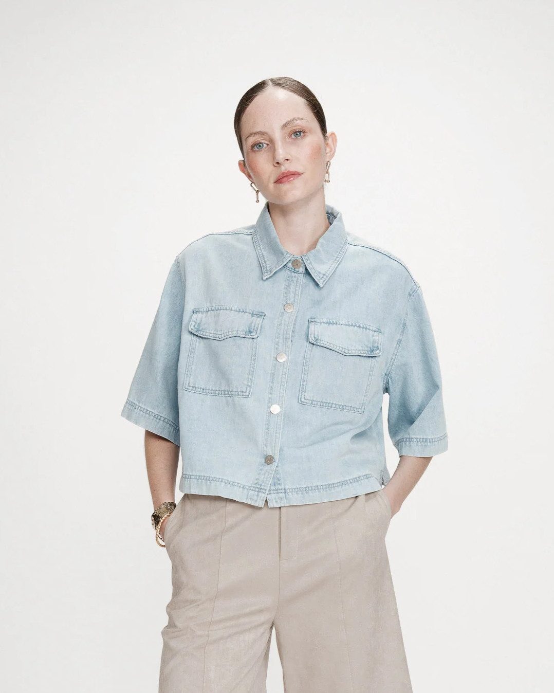 Grace & Mila Jeansbluse JEANS BLUSE OVERSIZE VITA - Kurzarmbluse - Damenbluse