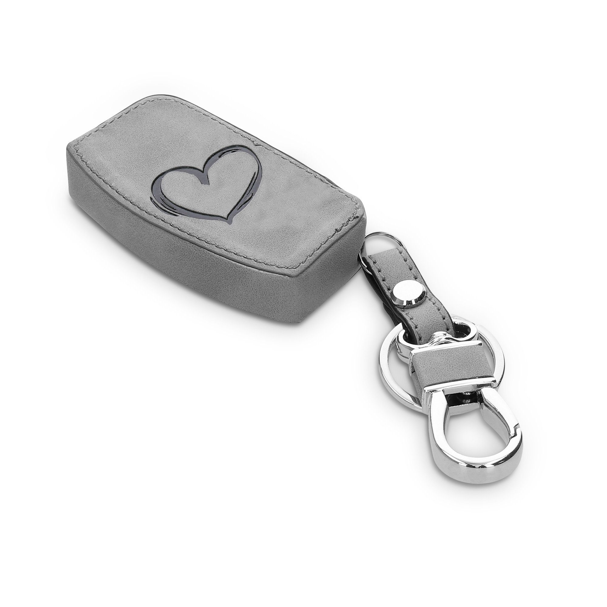 Ford, Hülle - Schlüsseltasche Grau für Ford kwmobile für Cover Autoschlüssel Schutzhülle Nubuklederoptik Schlüsselhülle Kunstleder