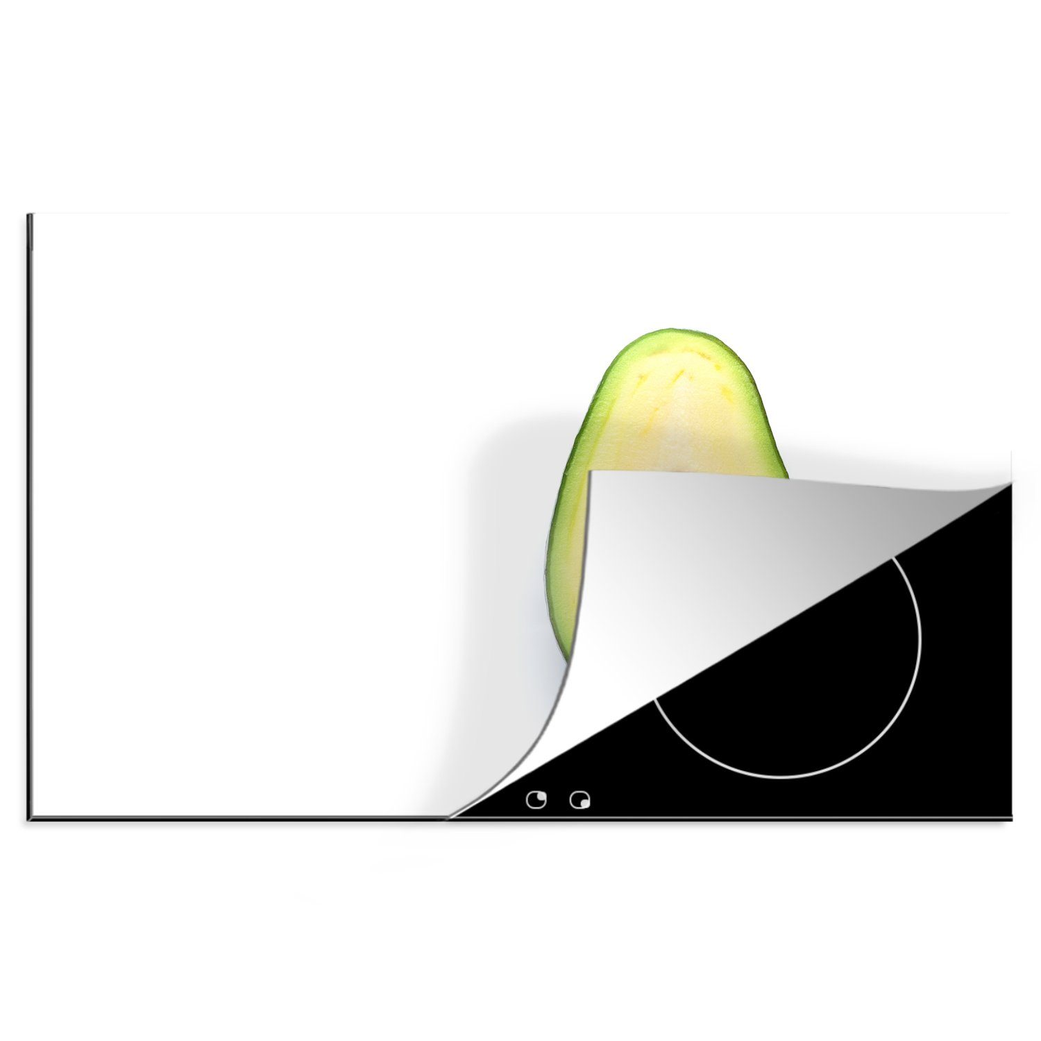 MuchoWow Herdblende-/Abdeckplatte Avocado in Scheiben geschnitten mit Stein, Vinyl, (1 tlg), 81x52 cm, Induktionskochfeld Schutz für die küche, Ceranfeldabdeckung